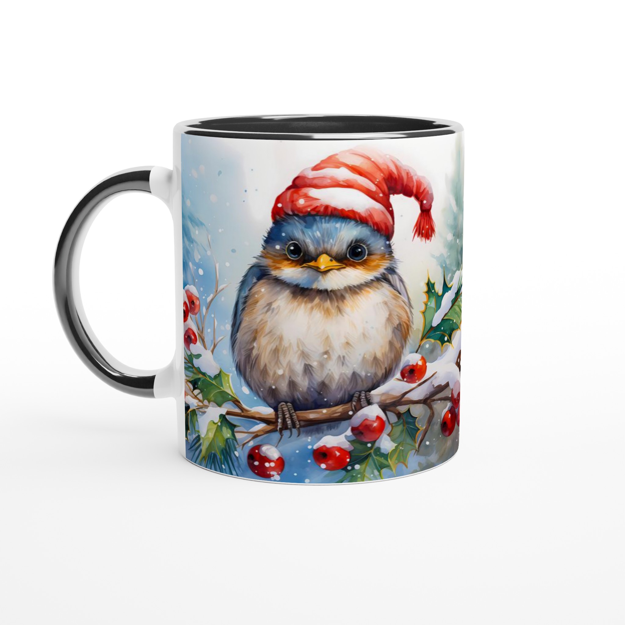 Mysig Julpippi Mugg – Vinterfågel med Tomteluva, Akvarellstil, Flera Färger – 11 oz Keramisk Kaffemugg 4 6f25335a-3d9a-4aaf-974d-a42a1c24ea6f