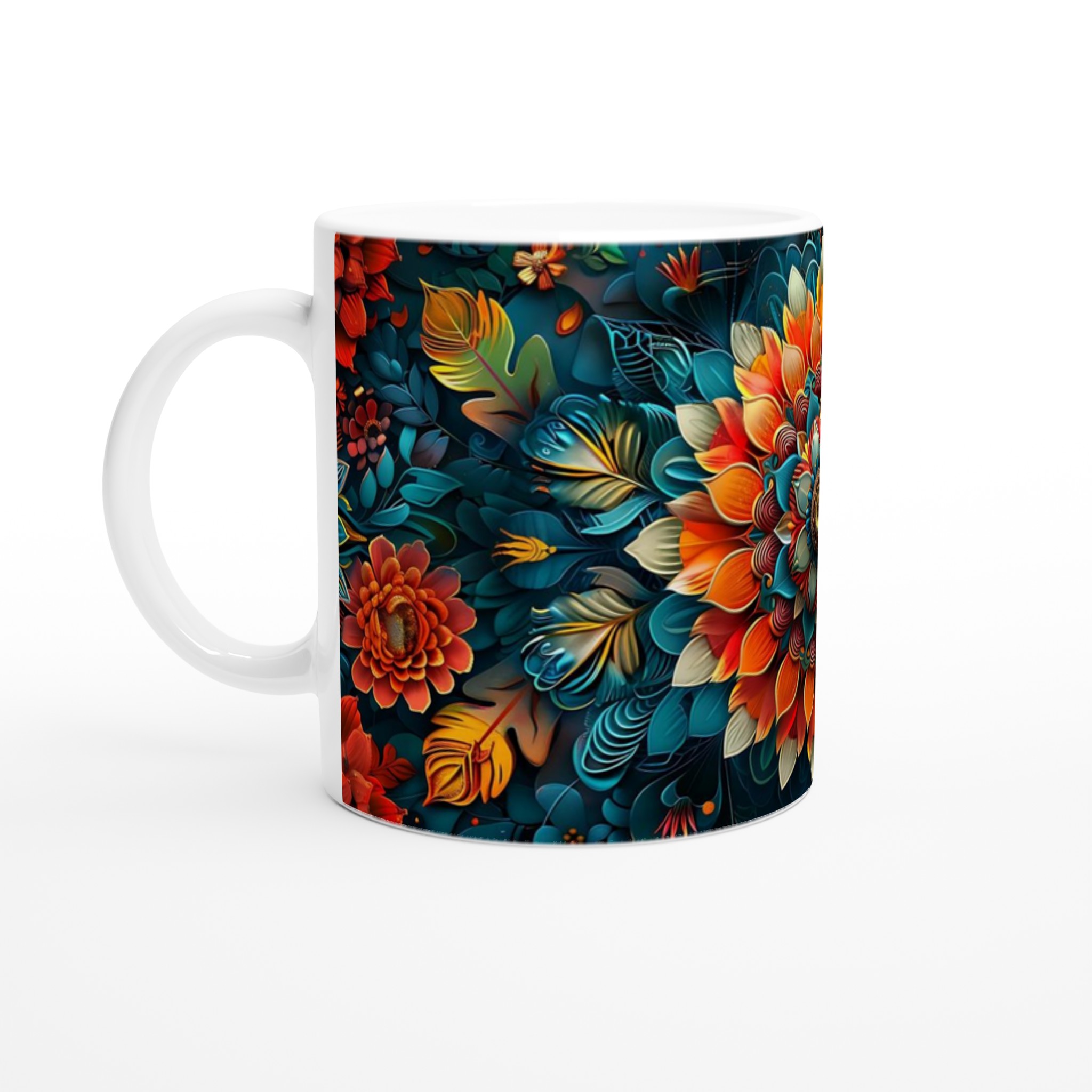 Tropisk Färgexplosion – 11oz Keramikmugg med Levande Blomdesign i ditt Val av Färg 1 6f74f782-c523-410e-b178-519fb0ca0875