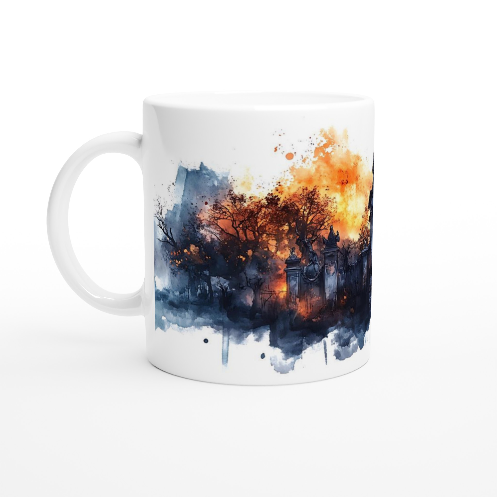 Mörk Romantik Keramisk Mugg – Gotisk Kyrkogård Akvarell i Eldiga Nyanser – 11oz Favoritmugg i Valfri Färg 1 6f821a6f-2fd0-4815-8b3b-982bfca94fdc