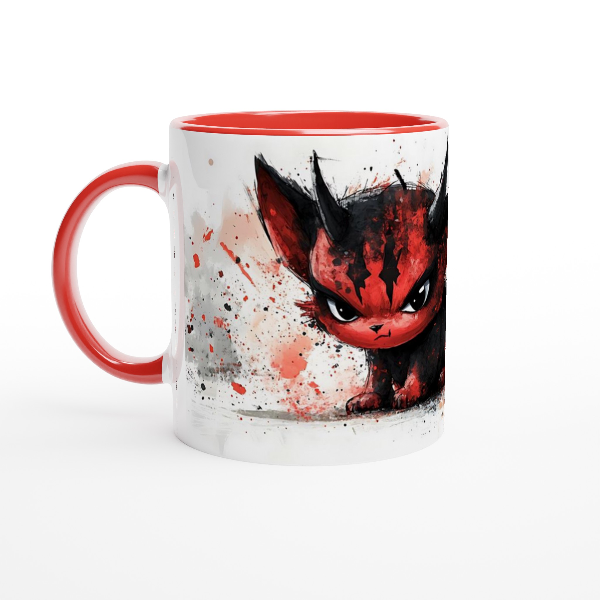 Red Devil Kitten Mugg - Unikt Svart & Rött Akvarelltryck i 11oz Keramik 5 70222f02-e90f-4da2-ad18-e02a82519832