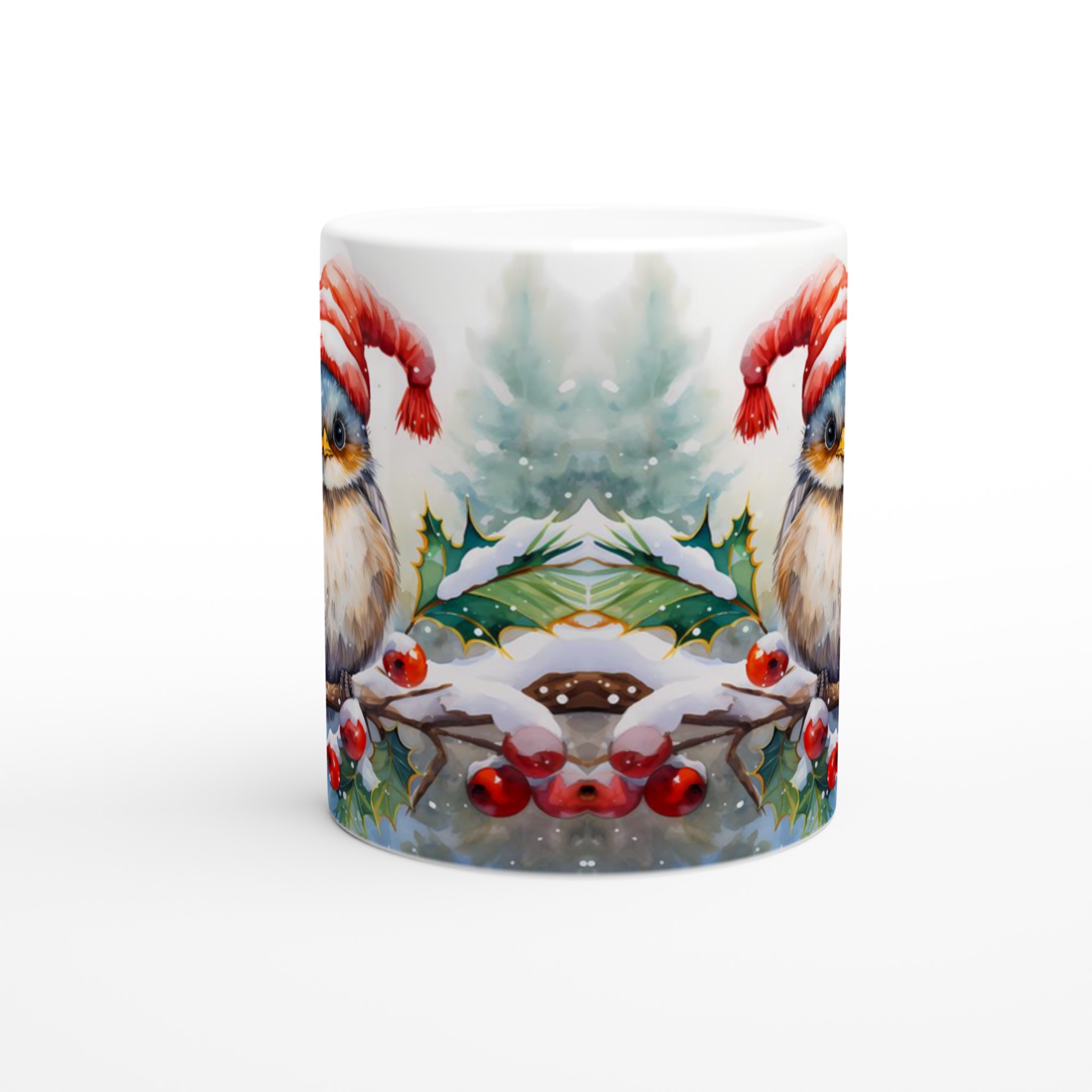 Mysig Julpippi Mugg – Vinterfågel med Tomteluva, Akvarellstil, Flera Färger – 11 oz Keramisk Kaffemugg 8 703c9181-39dc-4eb1-8a82-62d67b02669b