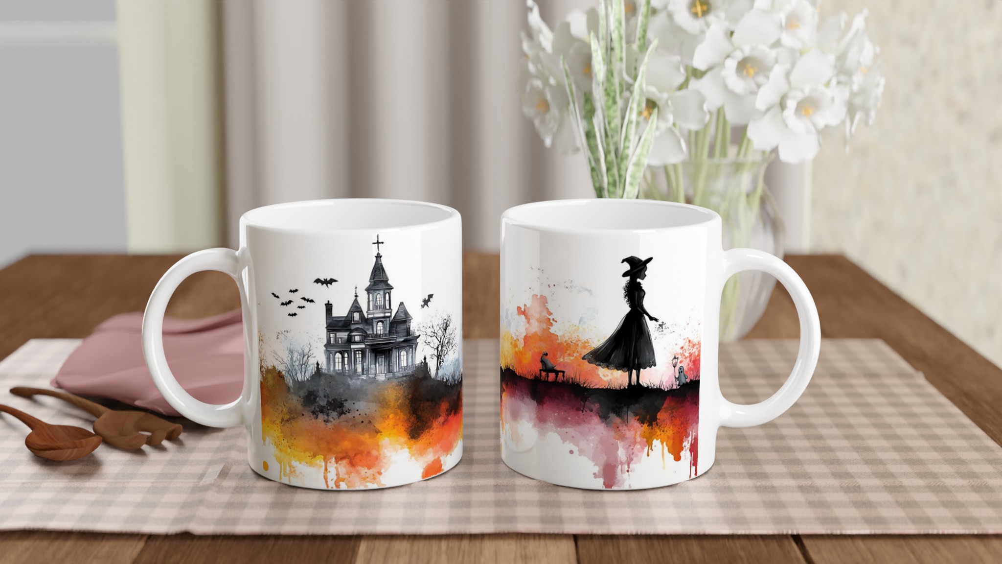 Mystisk Halloweennatt Keramikmugg – Spökhus, Häxa & Fladdermöss i Akvarell | Välj din färg! 10 70740d93-06c5-449e-b47a-c892f8d4e37b
