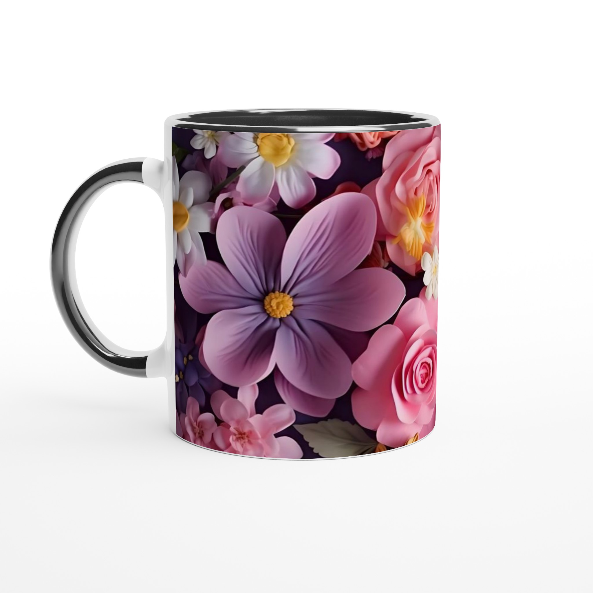 Vit 11oz keramisk mugg med blomsterdesign – välj bland sju livfulla färger 4 70f30258-0e4b-4eb3-ba87-a2e637337457