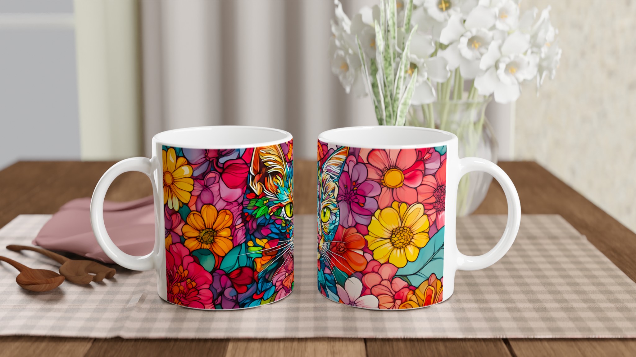 Färgsprakande Katt & Blommor Keramisk Mugg – Konstnärlig 11oz Kaffekopp i Valfri Färg! 10 710a525e-7ef6-4059-8d51-210707fba066