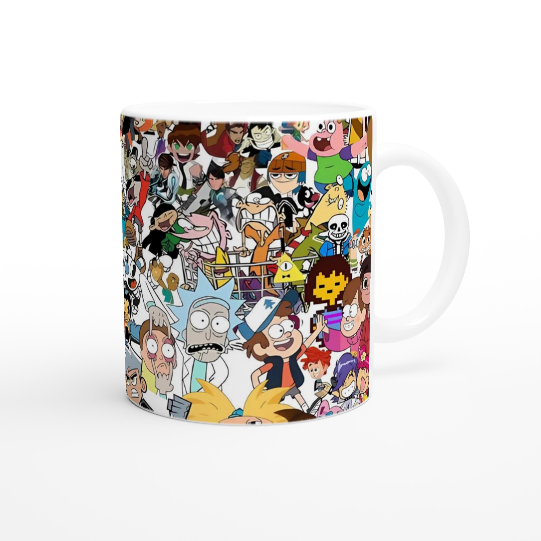 Vit 11oz keramisk mugg med färgstark cartoon-collage – välj din favoritfärg för unik stil 10 712b1223-b339-483b-828a-72c7f889fa7a