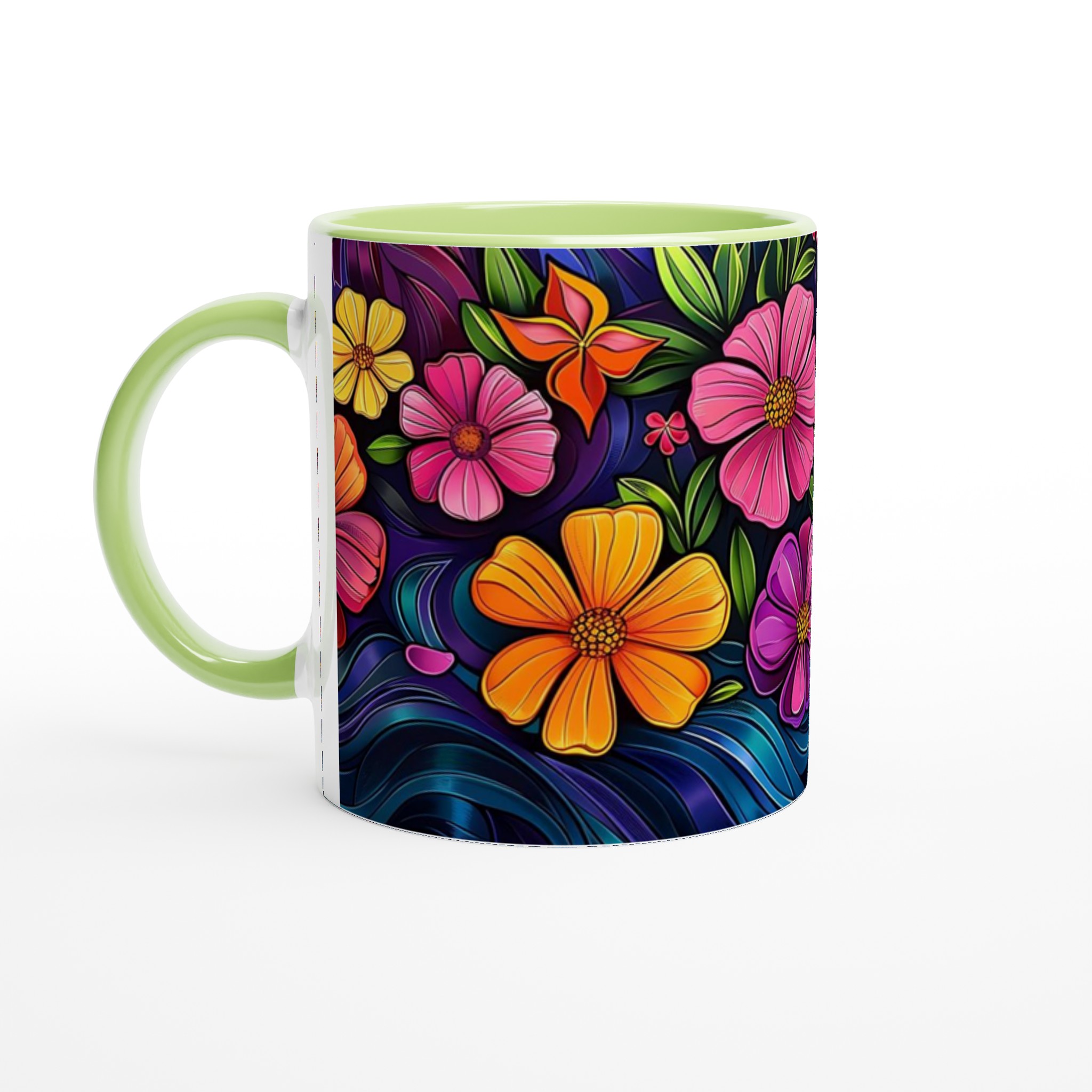 Konstfull Blomster Dans – 11oz Keramisk Mugg med Vibrerande Blå Vågor 7 71a579c9-31a2-4f44-948f-976b3f66305d