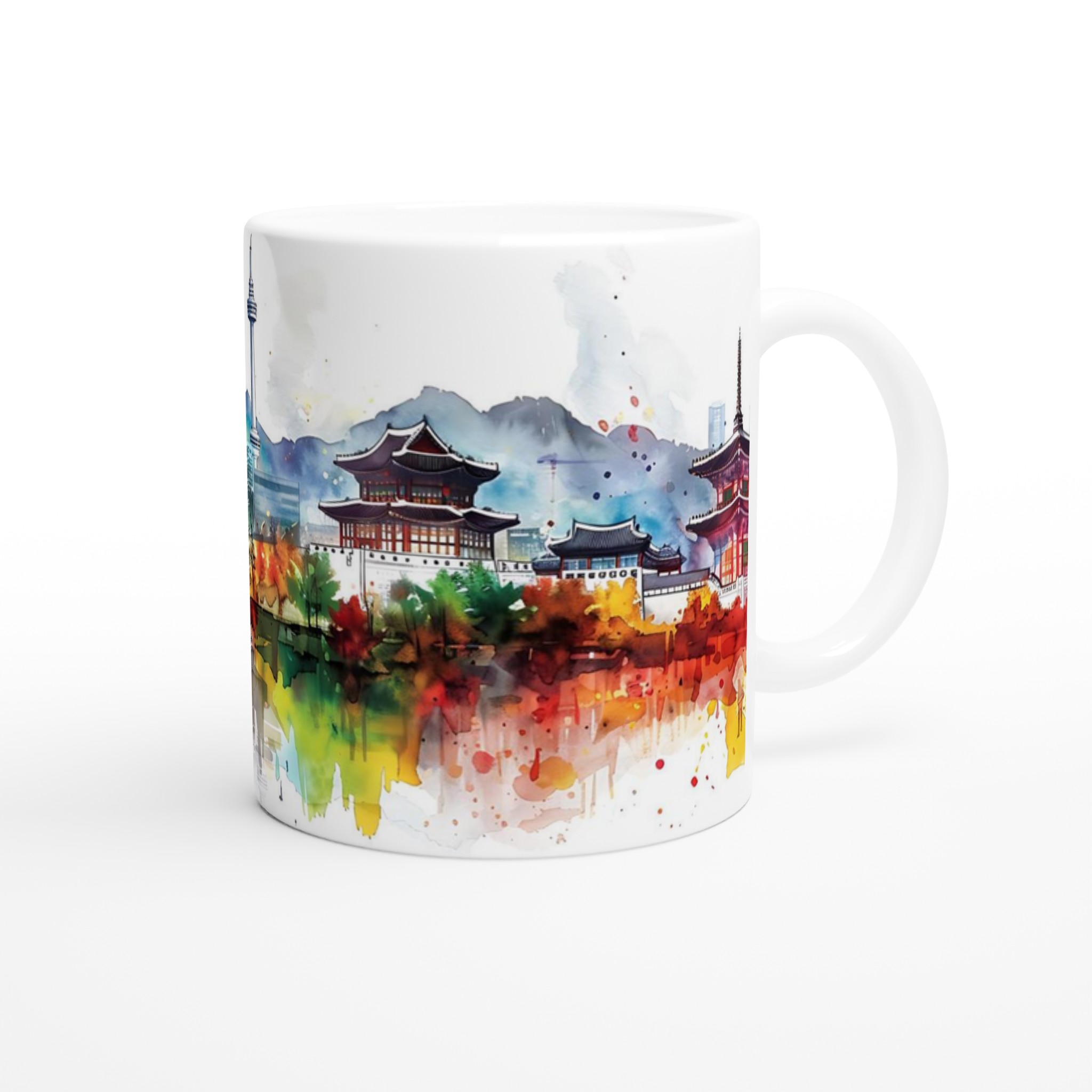 Seoul Skyline Akvarellmugg – Levande Stadsbild i Din Favoritfärg, 11 oz Keramik 9 71a722ae-193d-4c50-91a1-f9fa47ea7368
