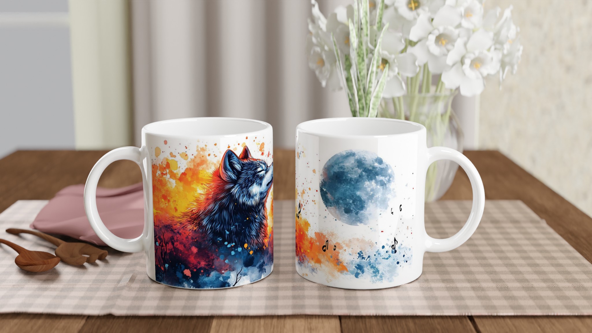 Mystisk Vargmugg i Akvarell – 11 oz Keramisk Kaffekopp med Månsken & Musik 10 720601db-f0ef-443a-9377-b6d271652ad1