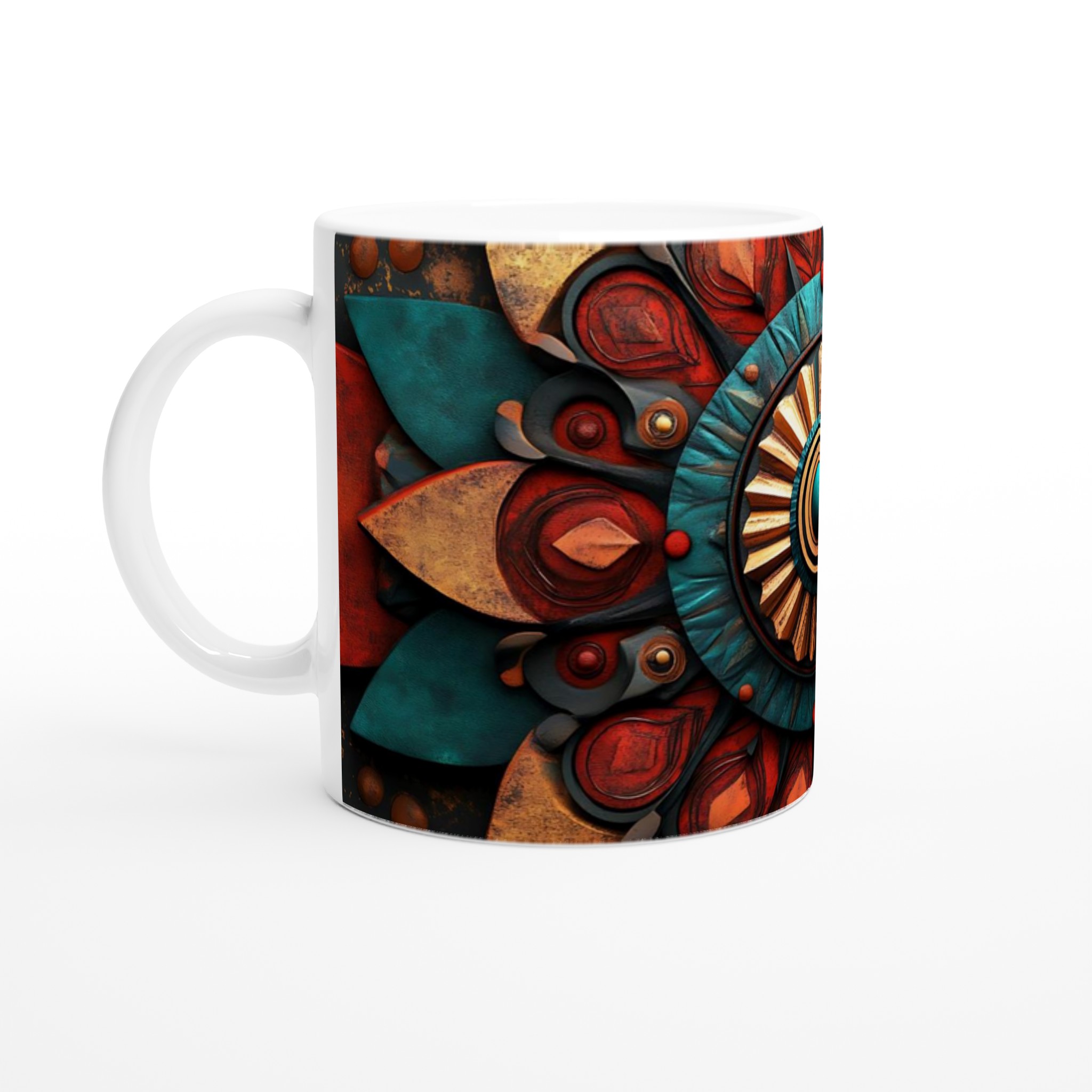 Aztec Inspired Keramikmugg - 11oz Mandala Mönster i Rött & Turkos 1 720f0d98-1b64-4bc5-aea1-0630dcbca662