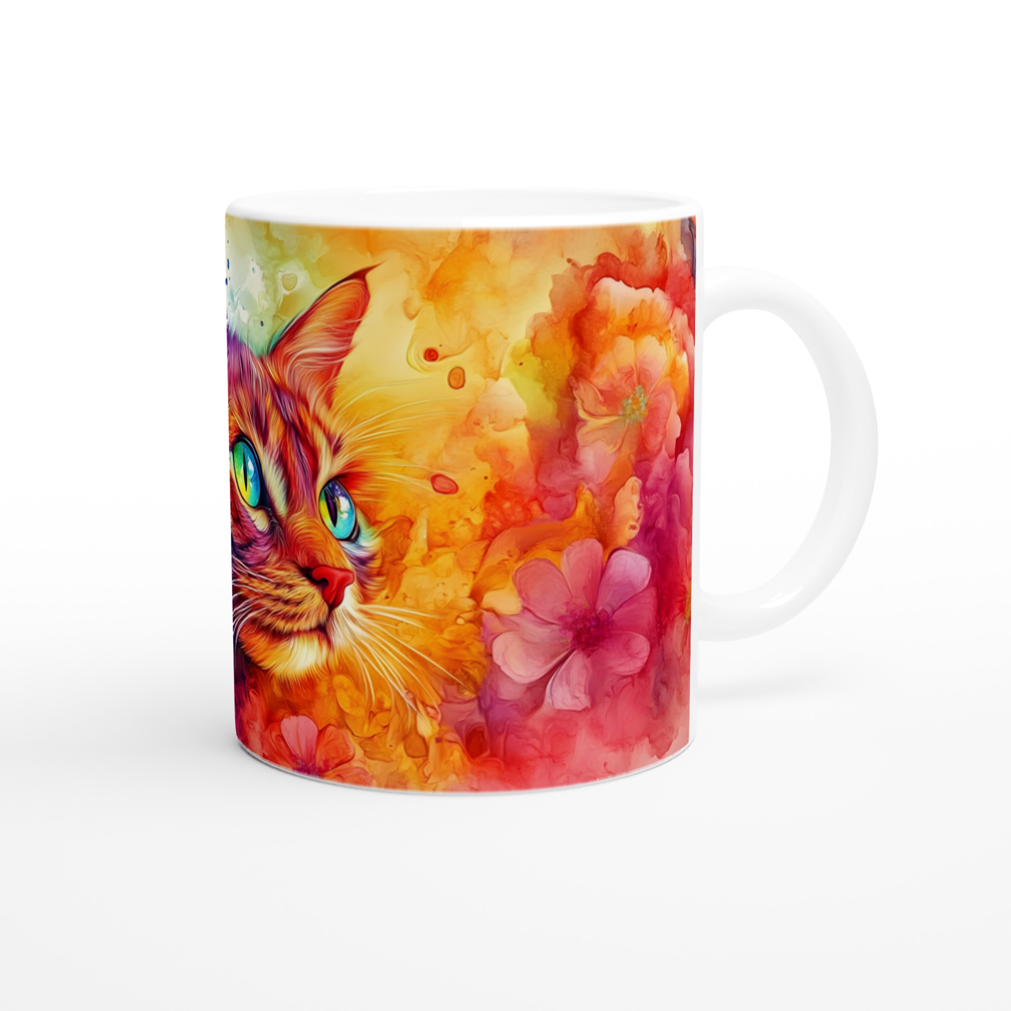 Mångfärgad Katten Mugg – 11 oz Keramikmugg med Psykedelisk Kattkonst, Välj Bland 7 Levande Färger 9 721ad680-0be1-4585-b548-aab9ec2f8327