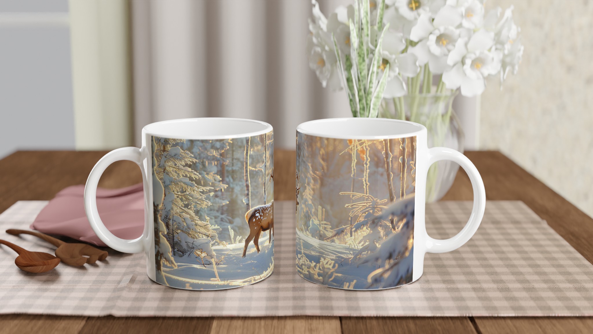 Vintermagi: Älgen i Snölandskap – 11 oz Premium Keramikmugg i ditt Val av Färg 10 724c61d0-2de6-4958-a920-bdce25506502