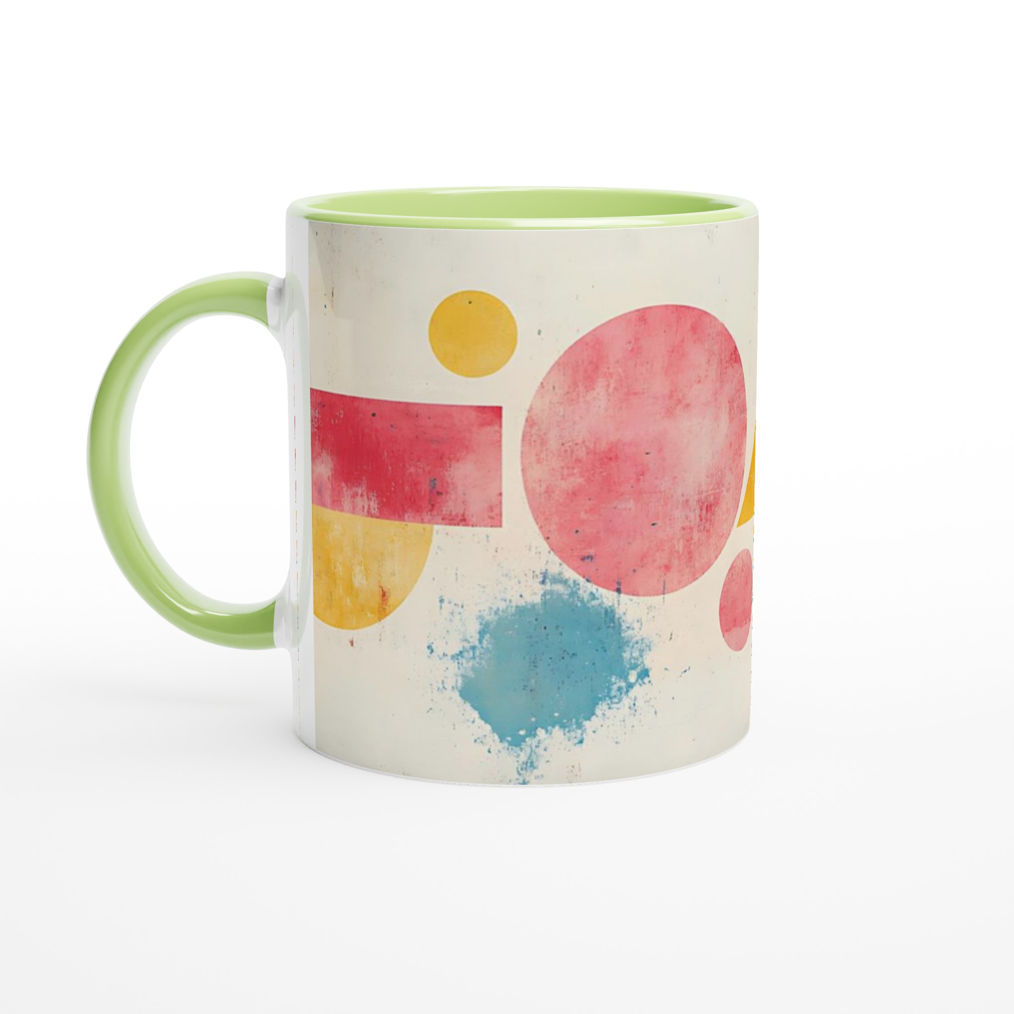 Abstrakt Geometri 11oz Keramikmugg – Konstnärlig Färgexplosion i Rosa, Blått och Gult 7 726c5848-7d2e-404d-9556-31b7fb03da46