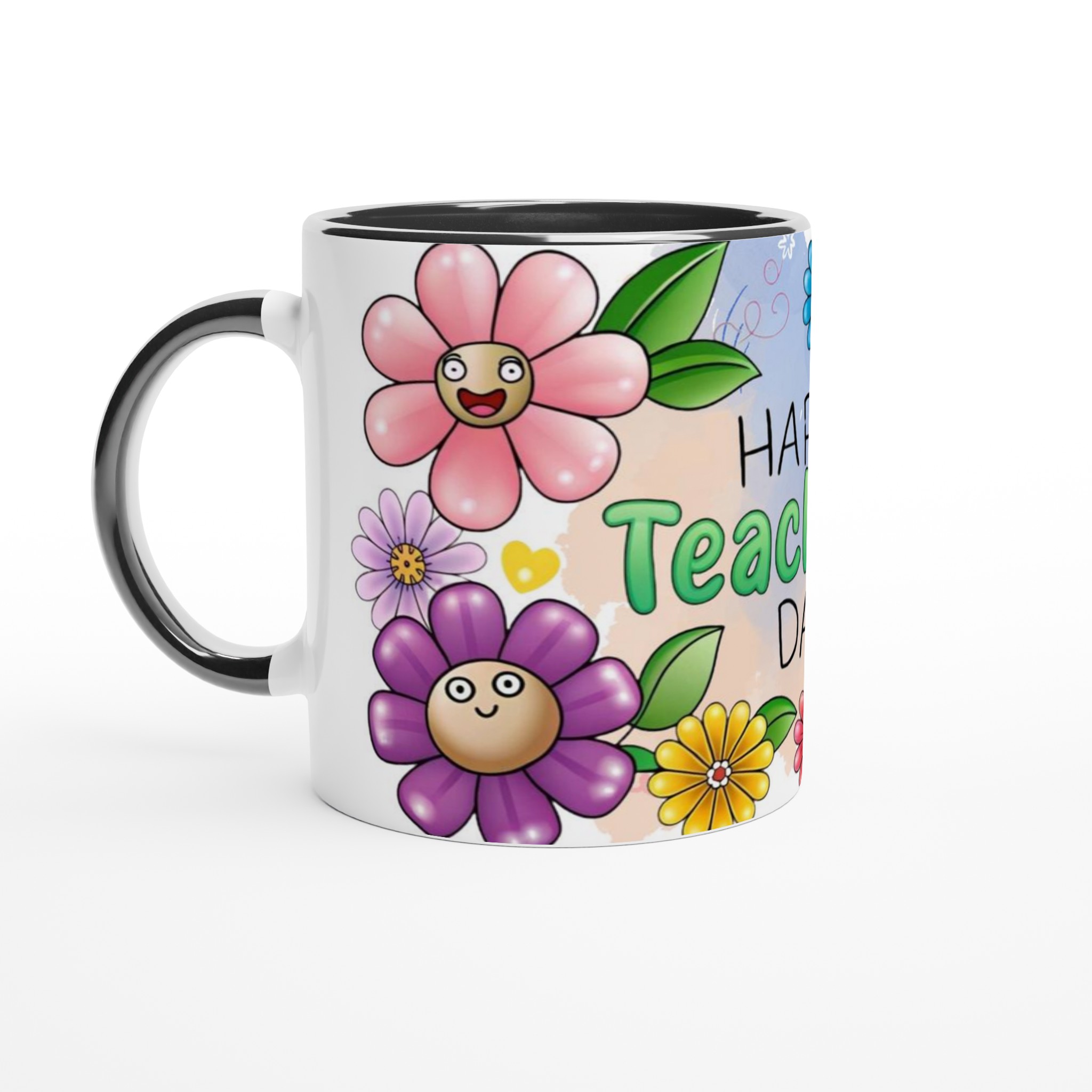 Happy Teacher's Day Ceramic Mug – Bright Floral Fun in Your Choice of Seven Colors 4 73202907-867e-4349-9e5c-6b2a10ed6b60