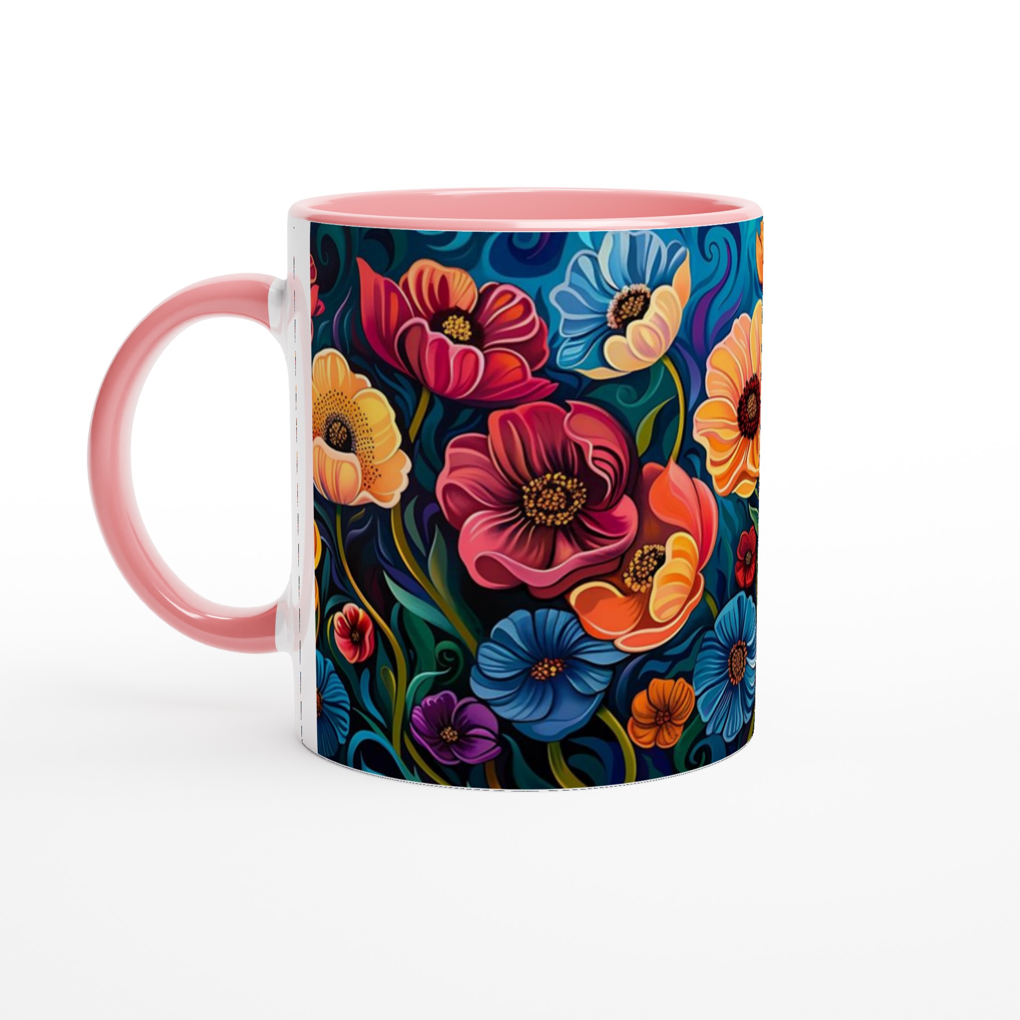 Abstrakt Blomster Keramikmugg – Konstnärlig Kaffemugg med Färgstarka Blommor och Virvlar i Ditt Val av Färg 6 73434702-744e-453b-aec0-6f0b5a348ba5