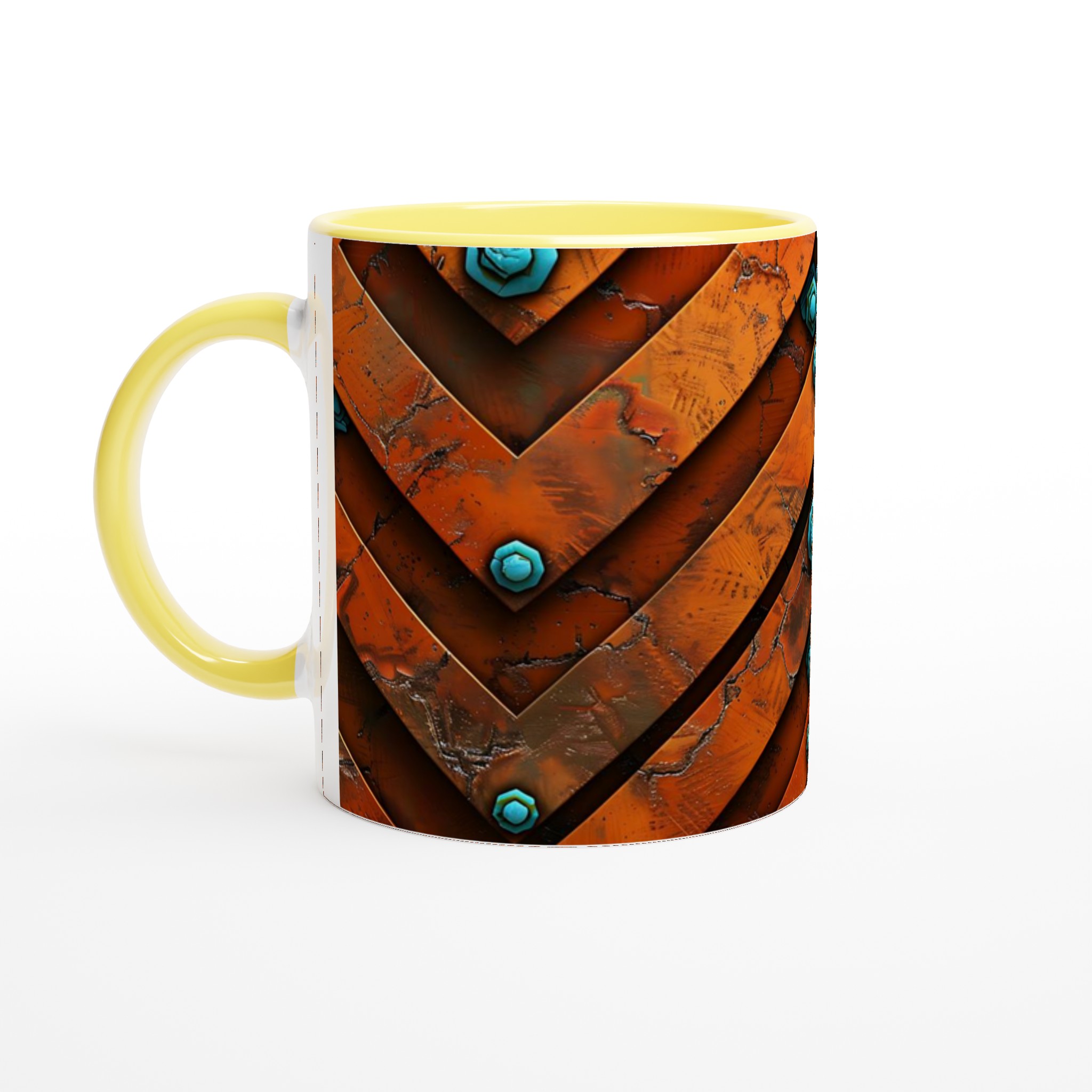 Vit 11oz keramisk mugg med rustik orange & turkos design – välj din favoritfärg 3 7350a980-7747-489b-b7dc-9e50f82b9aa5