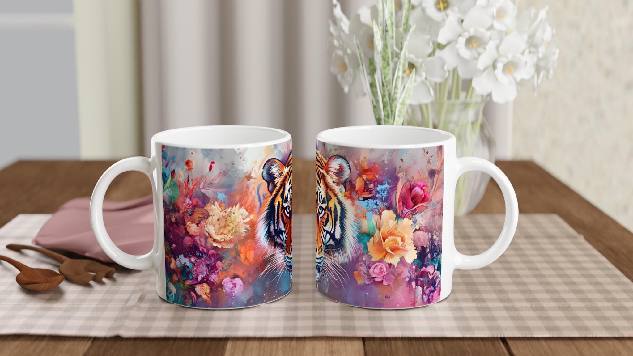 Abstrakt Tigermugg - 11oz Keramisk Kaffekopp med Färgstarkt Vattenfärgstryck, Välj Din Favoritfärg! 10 7356a024-d60a-40aa-9d55-cfcc4052a20c