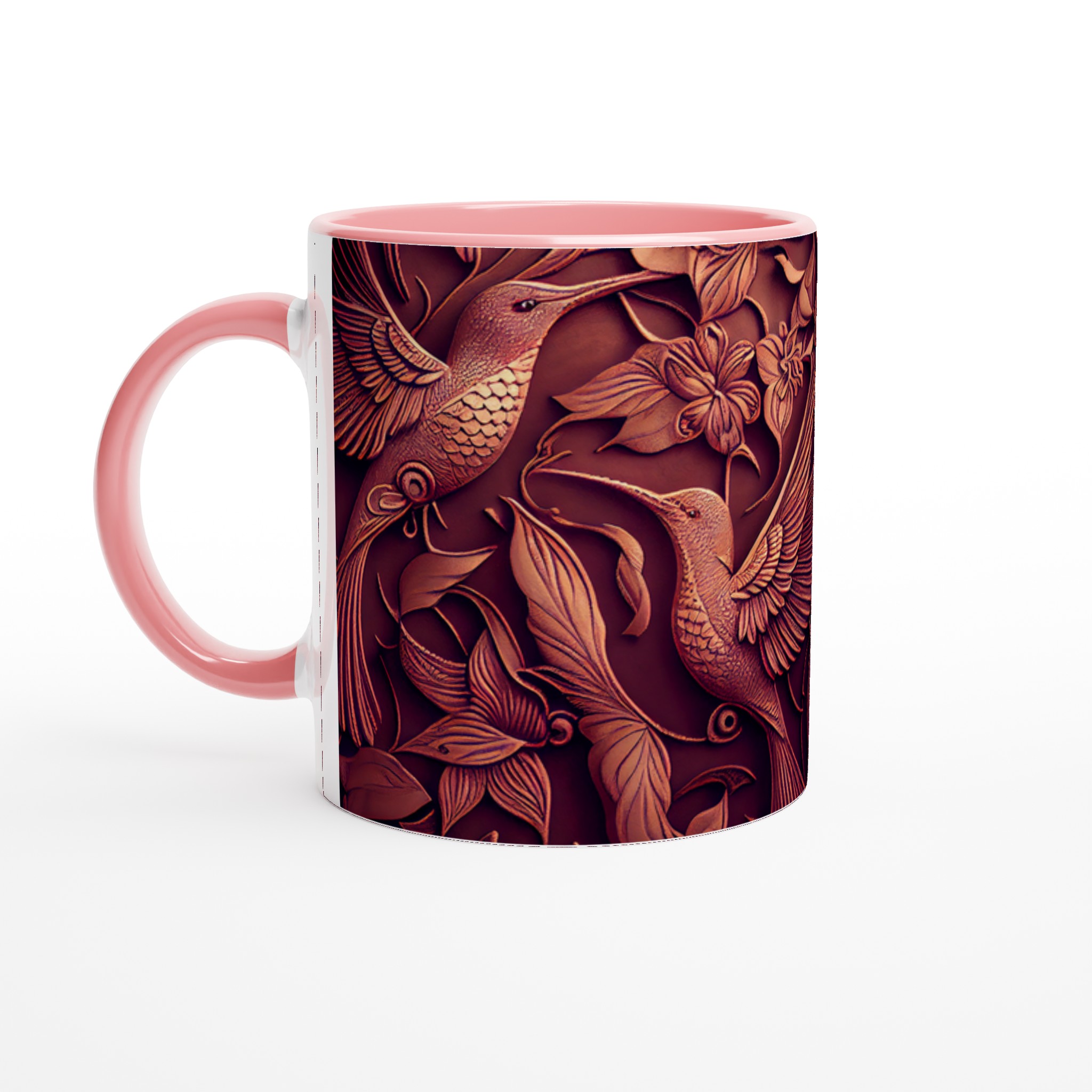 Vit 11oz keramisk mugg med exklusivt kolibri- och blomstermotiv i förtrollande jordtoner 6 736fb9d4-8b93-44b9-a5c1-8b9838bbf802