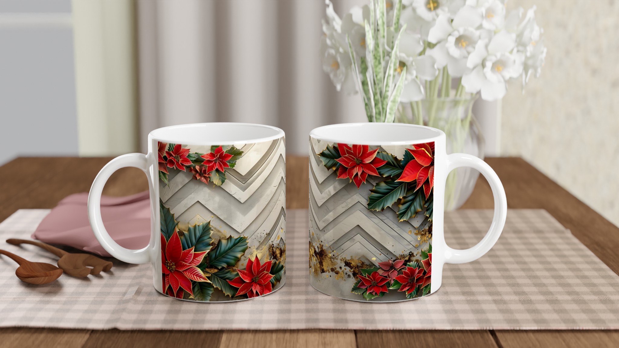 Vit 11oz keramisk mugg med julig prydnad i din favoritfärg 10 739c0c33-98ec-4b53-9a94-551700801ac6