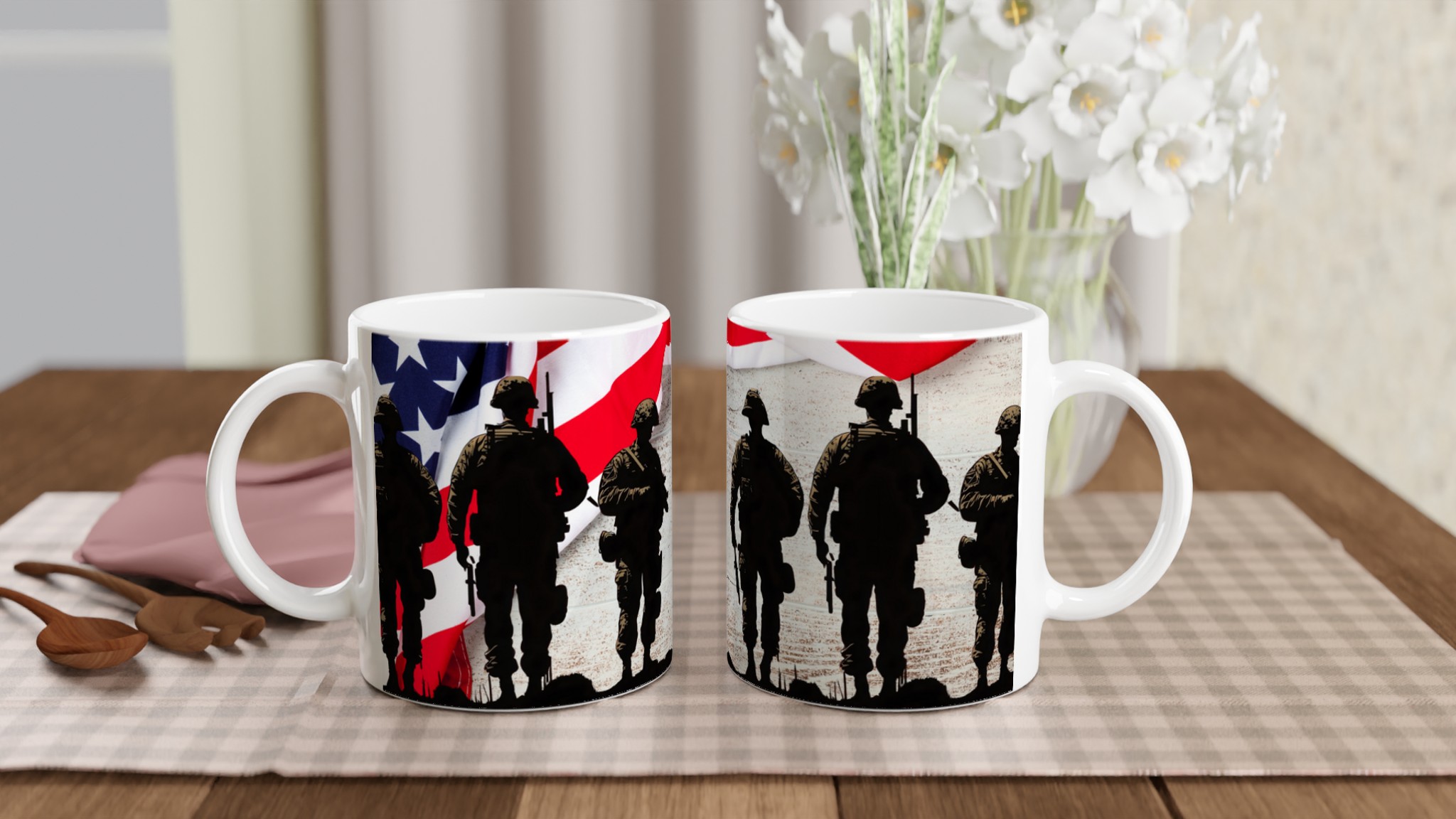 Vit 11oz keramisk mugg med patriotiskt soldatmotiv – välj bland sju färgstarka keramiska nyanser 10 73be1f19-7606-4df3-8322-9c9e5c5e4489