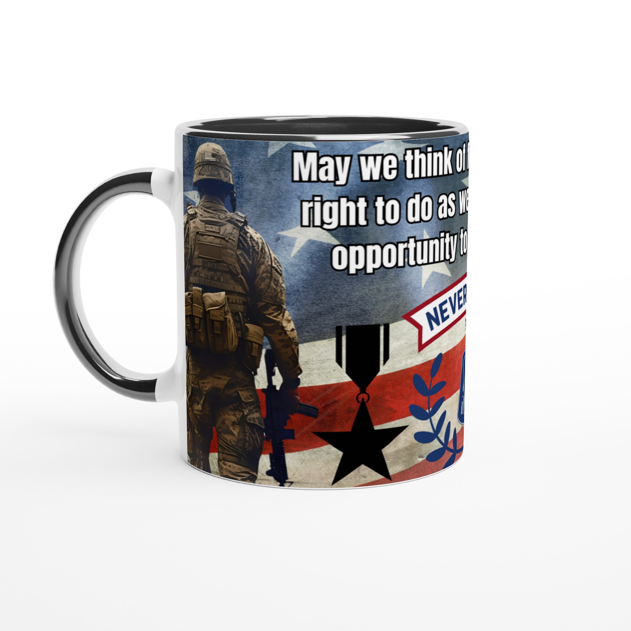Vit 11oz keramisk mugg med patriotic Never Forget-motiv – välj bland sju kraftfulla färger 4 73df4576-8aaf-4dc4-82e6-4bc2b58cd225