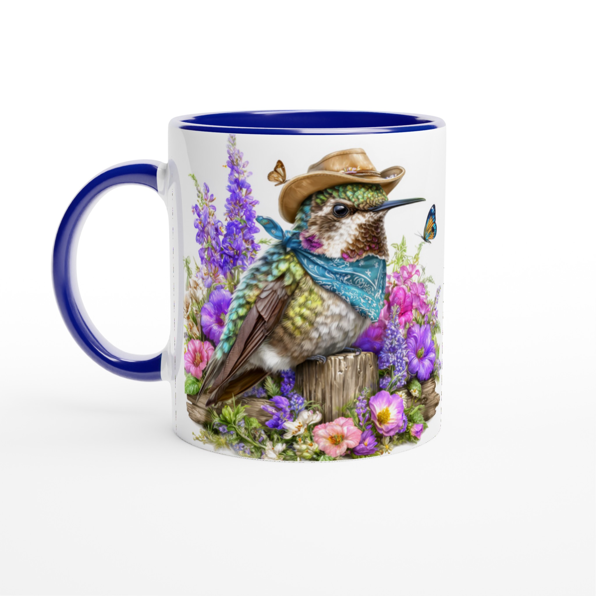 Vit 11oz keramisk mugg med färgstark kolibri i cowboyhatt – välj bland sju livfulla keramikkulörer 2 73eaeffc-916b-4ea0-bb98-b8f3d62fbc15