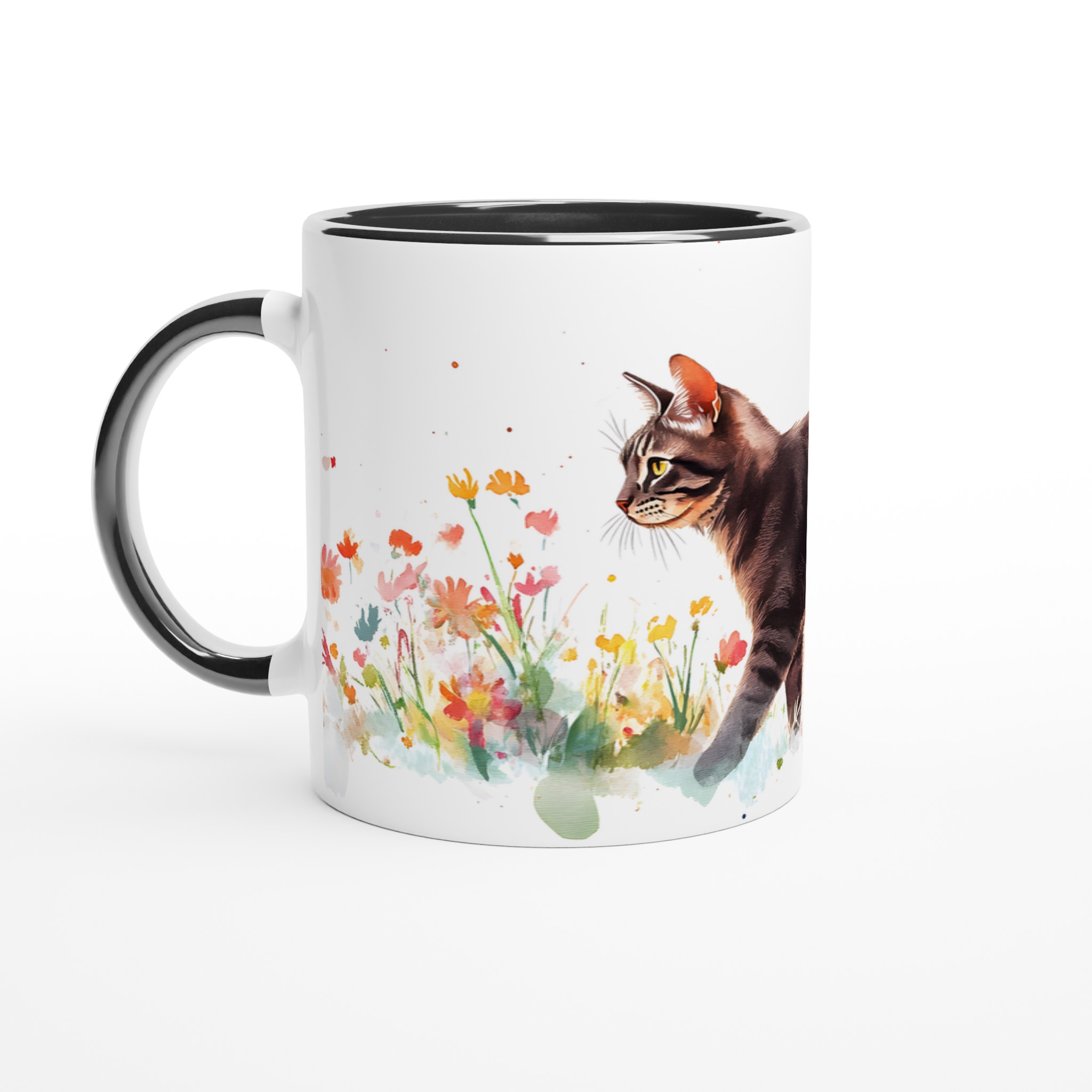 Katt bland Vårblommor - Konstnärlig Keramisk Mugg i 7 Färger | 11oz Högkvalitativ Kaffemugg 4 73ee1dd2-e6cf-4c72-aeaa-af3e9cc08c03