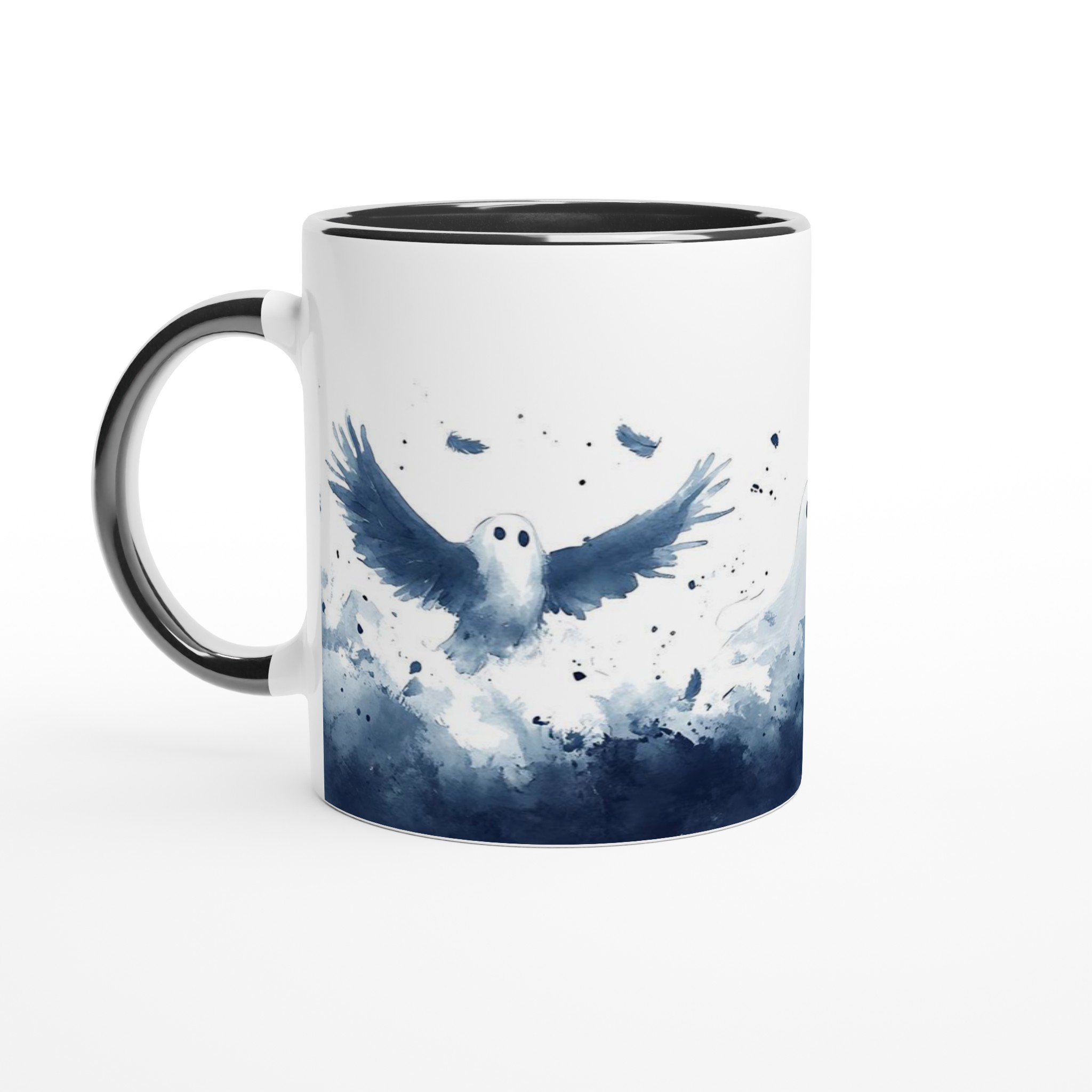 Spöklika Vänner Mugg – Akvarell Design, Charmiga Spöken och Fåglar i Dimblått – 11 oz Keramikmugg 4 73fcdbc0-7f4c-443f-964d-ec5061aa388c