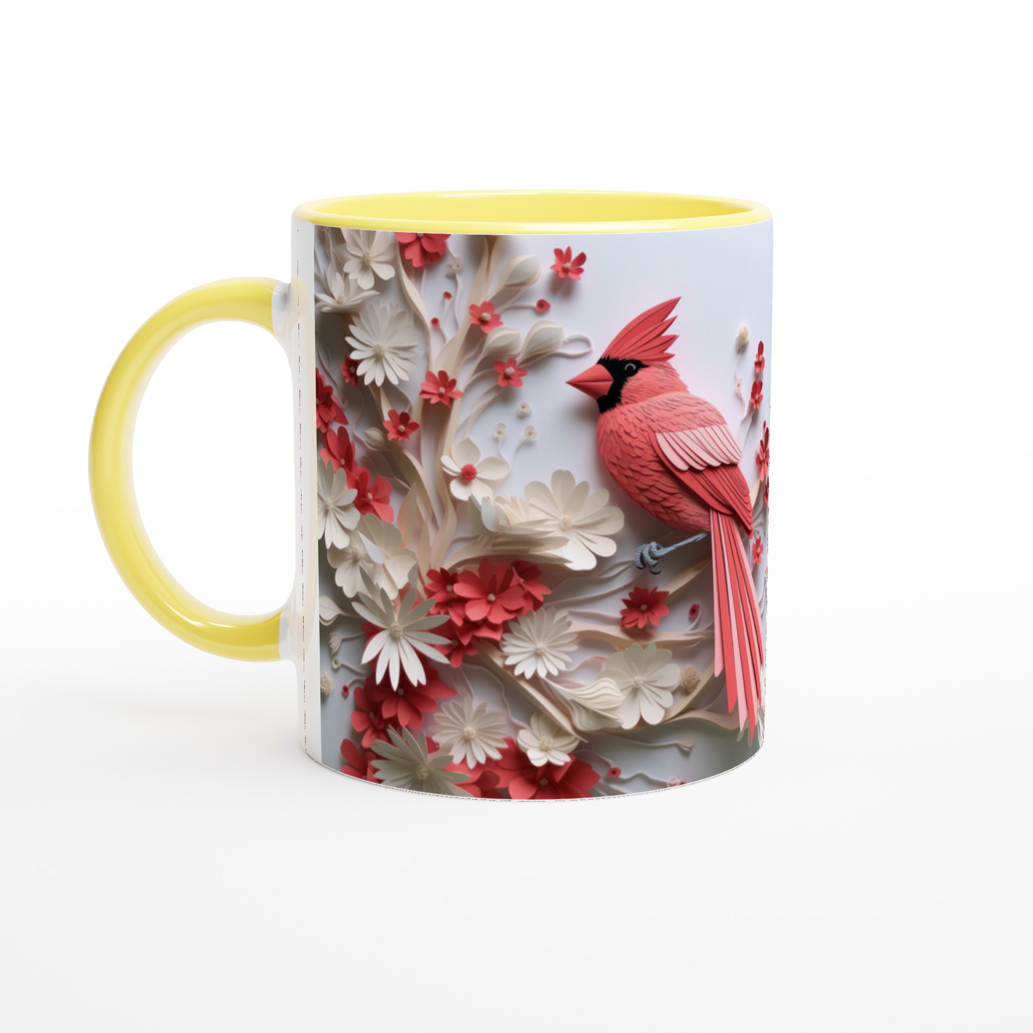 Vit 11oz keramisk mugg med elegant röda kardinaler och blommor – välj din favoritfärg 3 74075d9a-331c-4715-af59-437ad80ab18b