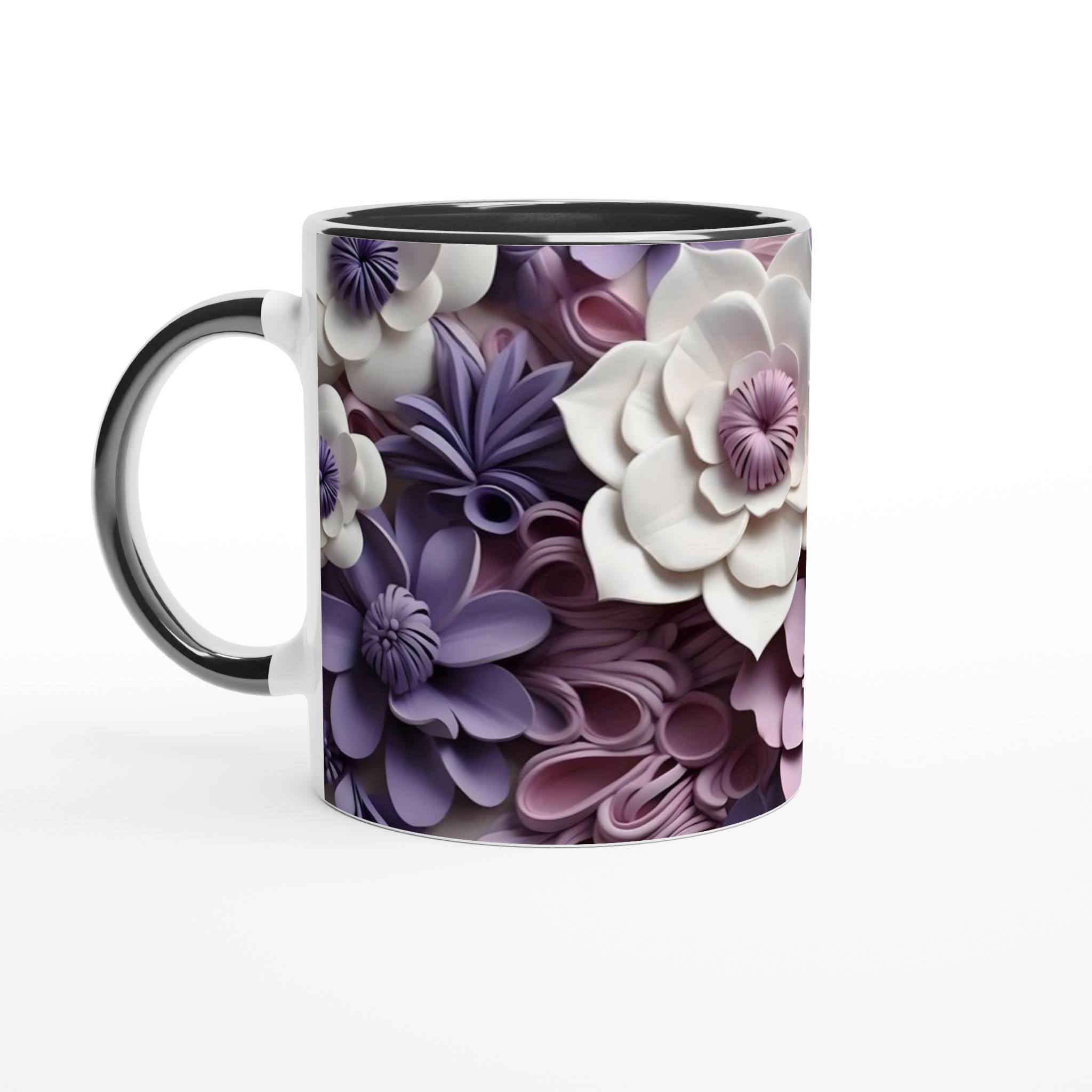 Vit 11oz keramisk mugg med elegant blad- och blomdesign i mjuka pastellfärger 4 74190eaa-c12c-4cb4-9633-eaa49d6140d7