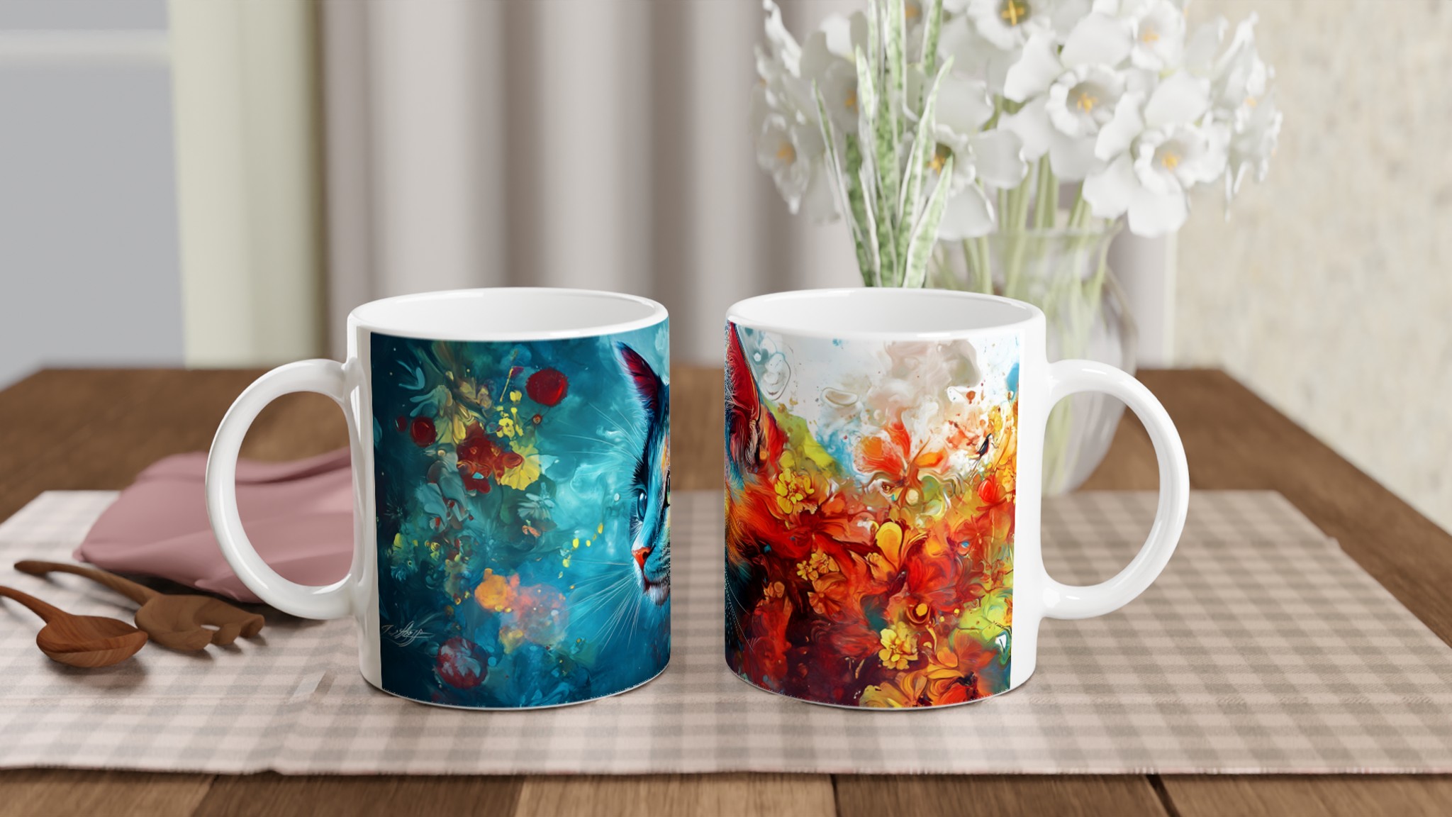 Färgsprakande Kattkonst Mugg – 11 oz Keramikmugg för kaffeälskare i sju levande färger 10 74322758-0372-48a4-8e54-84c74f4ba403