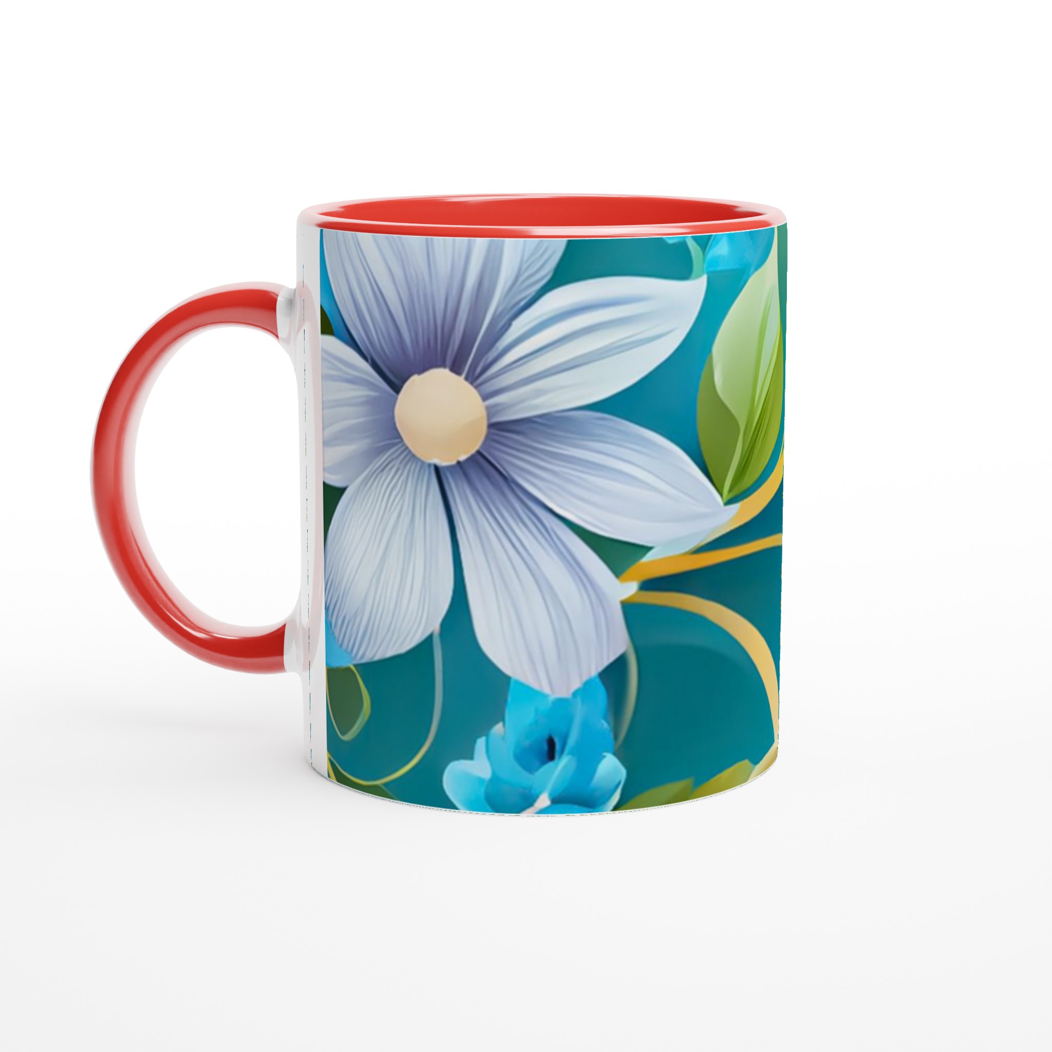 Vit 11oz keramisk mugg med elegant blomsterdesign i färgstarka toner 6 74e204d7-5d3d-496b-bc30-fad14cbfb74b