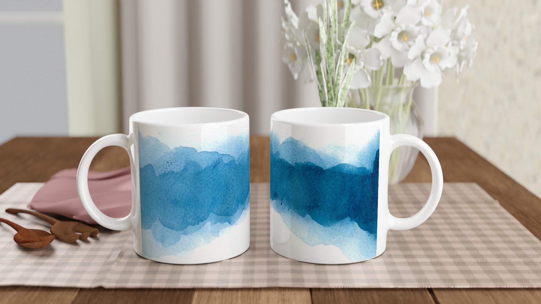 Vit 11oz keramisk mugg med djupblå aquarelldesign – välj bland sju levande keramfärger 10 75550456-9548-4928-80e8-373e58285a50