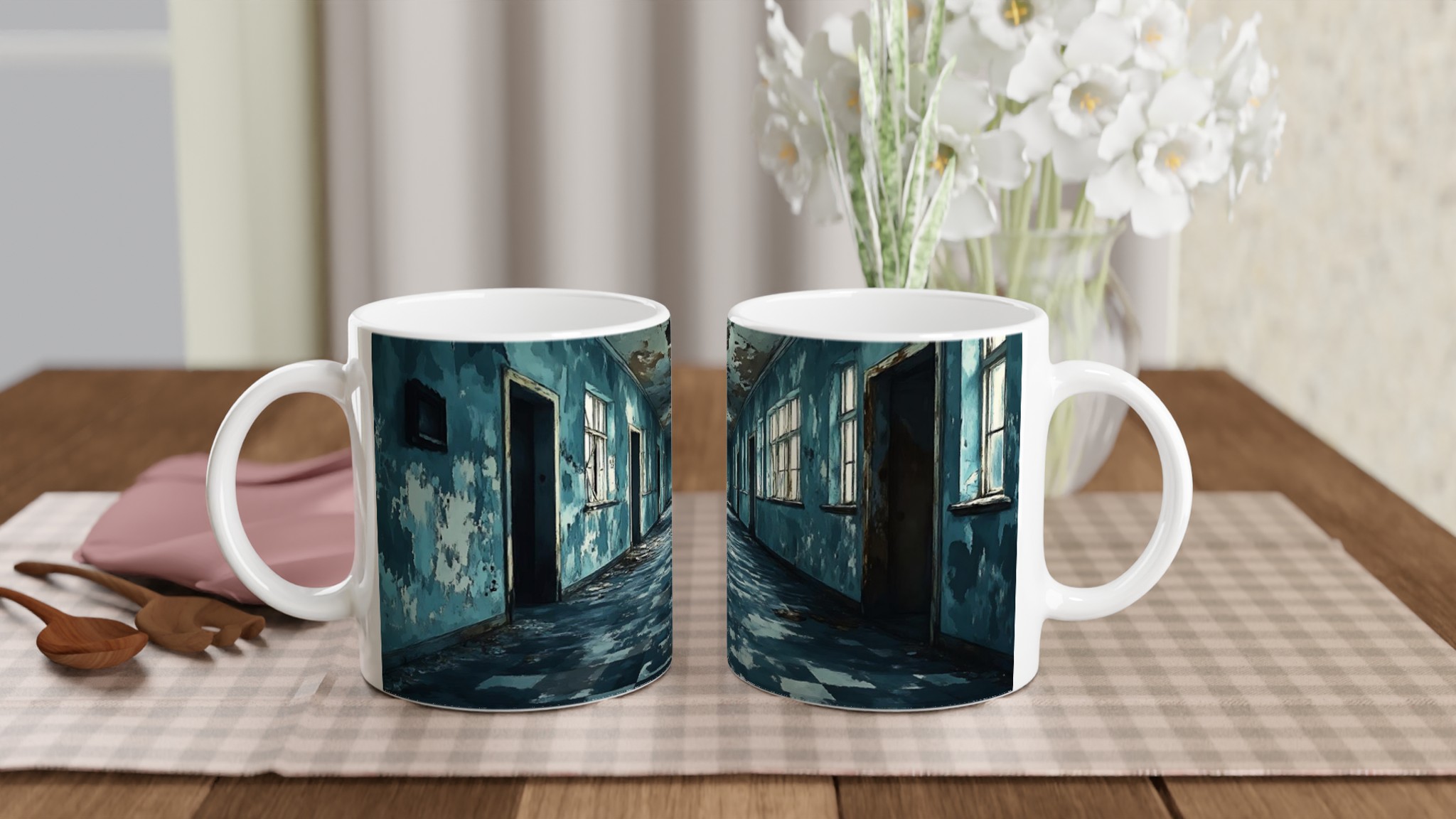 Mystisk Förfallen Korridor 11oz Keramisk Mugg - Skrämmande Blå Konst för Din Kaffestund 10 756507d9-058a-4e45-a7b6-4991b395d076