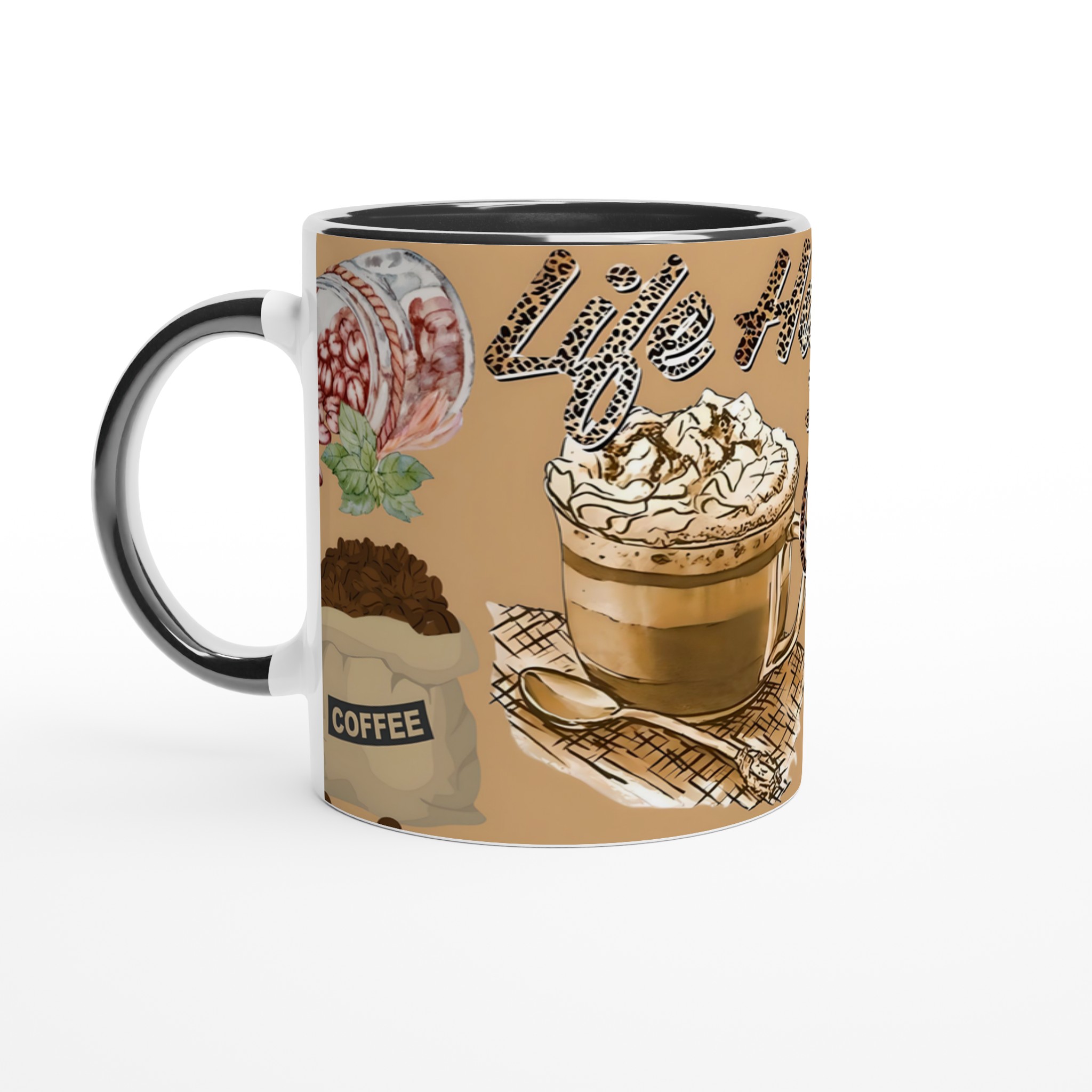 Vit 11oz keramisk mugg med livfullt kaffetema i din favoritfärg 4 75737eb9-ef7c-4473-b213-74c37bea211d