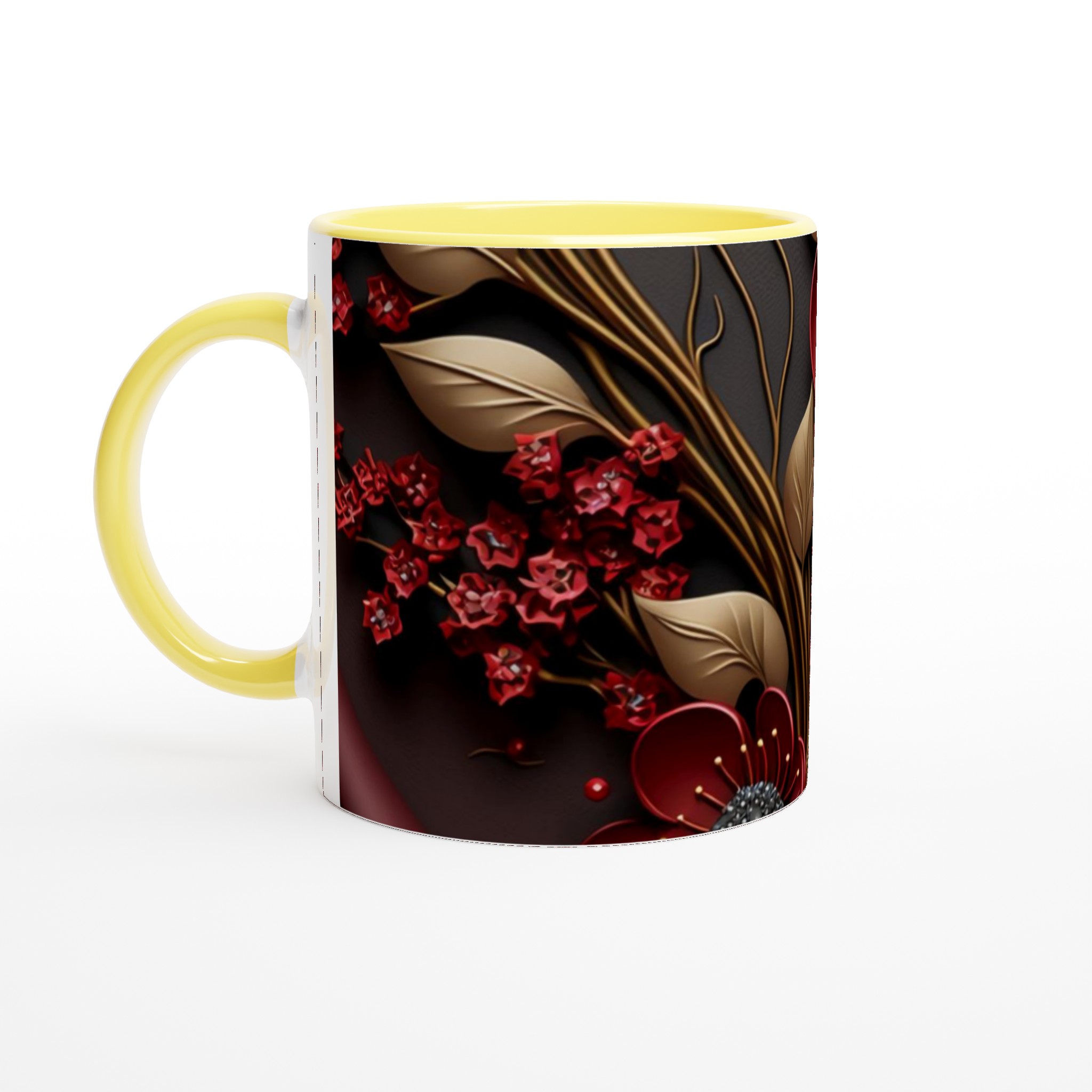 Vit 11oz keramisk mugg med elegant röd och guld blommönster – välj bland sju stilfulla färger 3 7584a133-9904-45ee-a67a-eeeb7058c52d