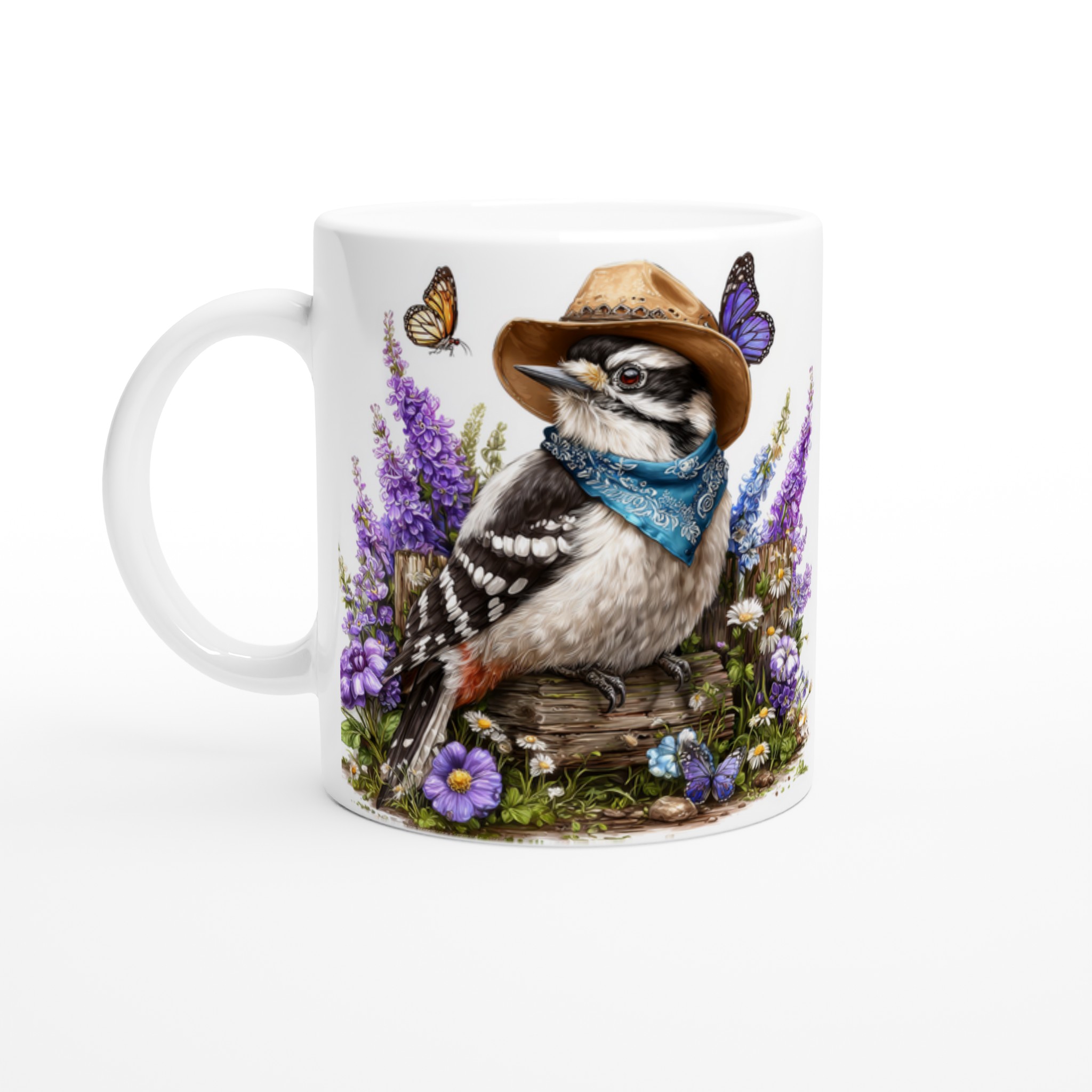 Charmig Vit 11oz Keramikmugg med Färgstark Fågel och Sommarblommor – Välj Din Färg! 1 75b4812c-3010-4eaa-be1c-127f8c2236eb