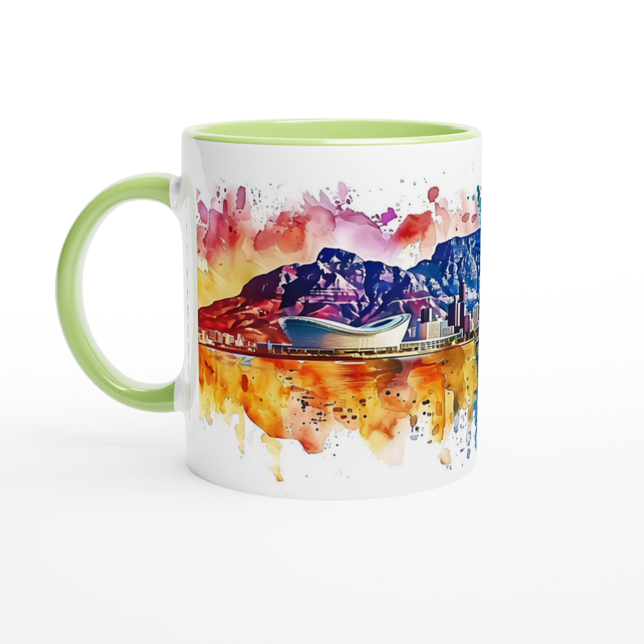 Abstrakt Stadsbild Akvarell Mugg - Färgsprakande Kaffemugg i Keramik med Stadssiluett & Valfri Färg 7 75ece99a-a40d-4e11-9dbc-76456e938b54