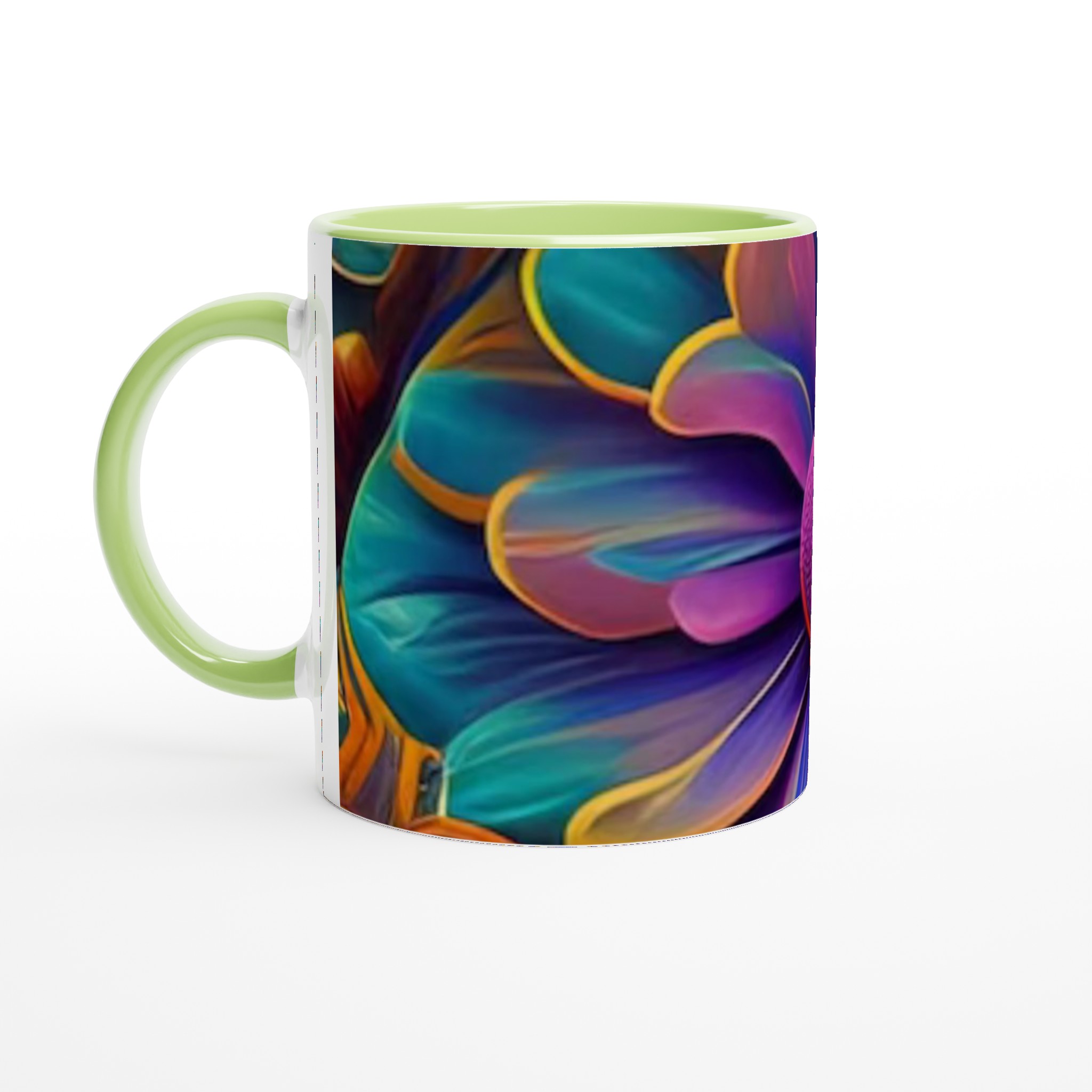 Vit 11oz keramikmugg med färgstark blomsterdesign – välj bland sju levande färger 7 75f09505-32b2-4847-b0f4-394c0086c4a3
