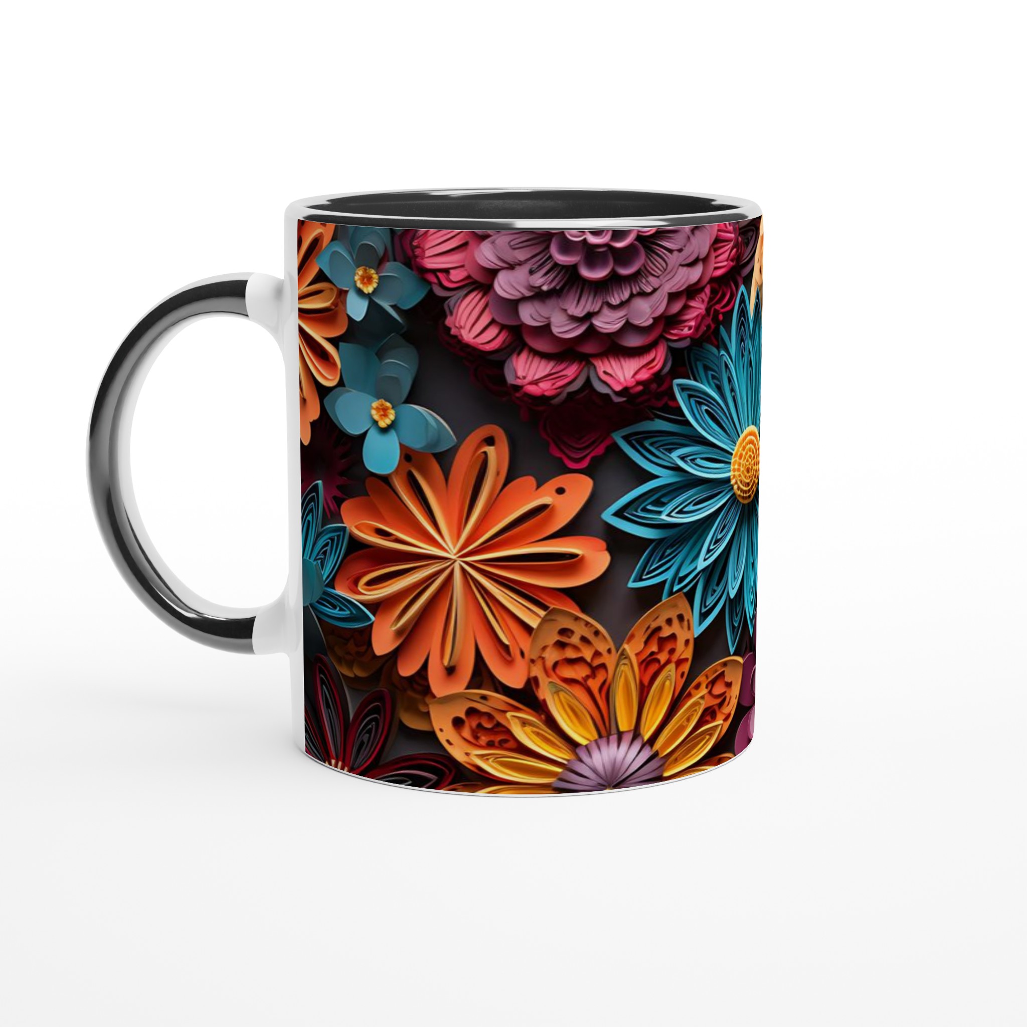 Vit 11oz keramisk mugg med färgsprakande blomsterdesign – välj din favoritfärg 4 761bada4-62fa-4ee3-9eed-6c11c36188dc