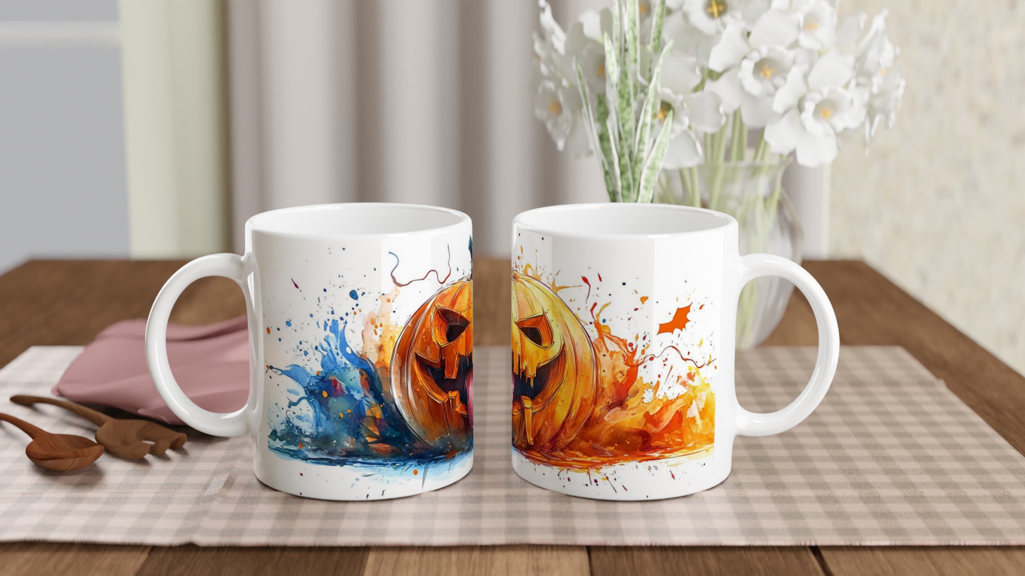 Skräckinjagande Pumpa Akvarell Mugg – Halloween Design i 7 Färger 10 761ca734-6746-426b-a057-f599e2fc1a21