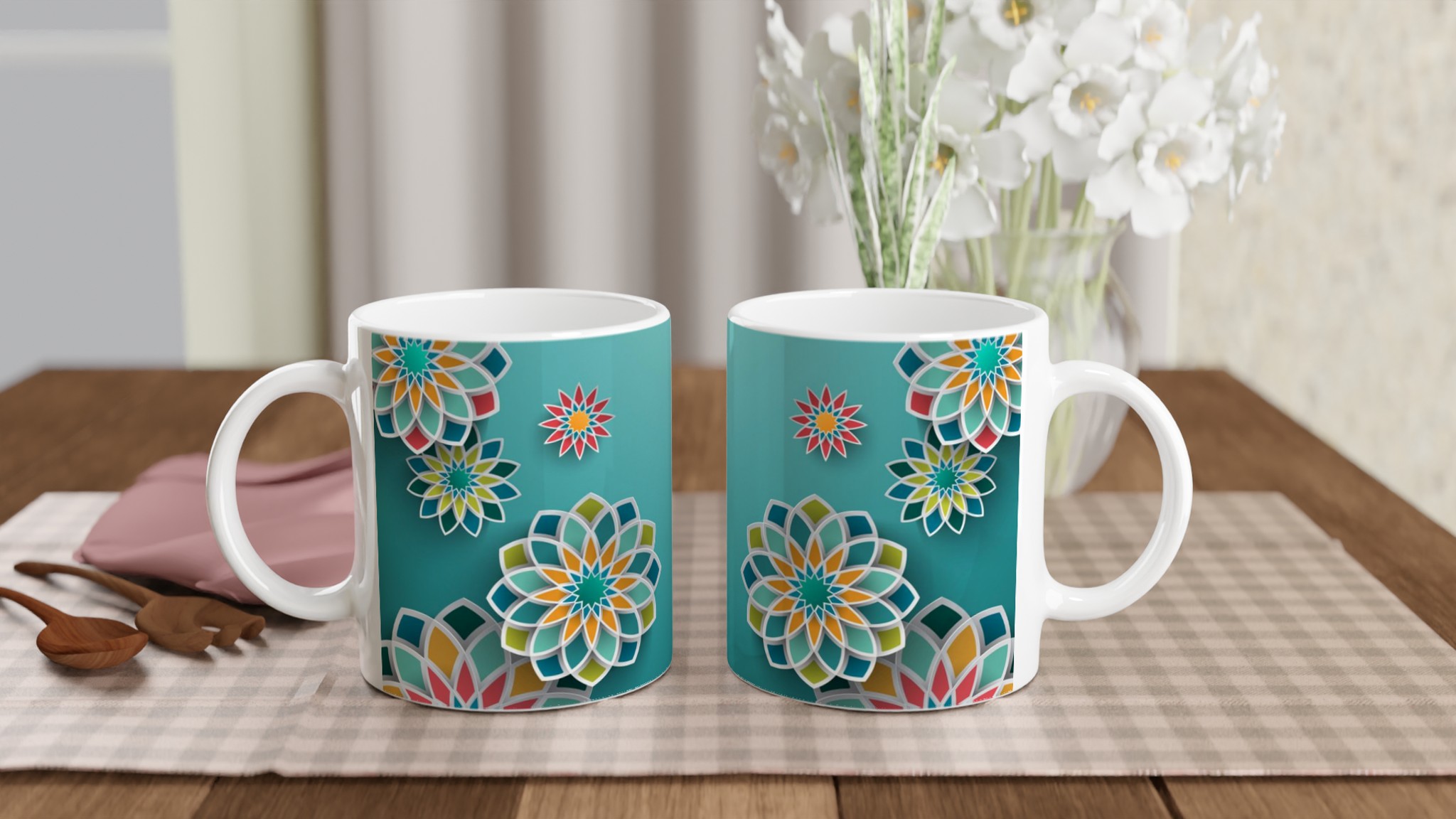 Vit 11oz keramisk mugg med färgstark mönsterdesign i valfri nyans 10 764ec6a9-5e75-4449-b69a-770f3d54ae1f