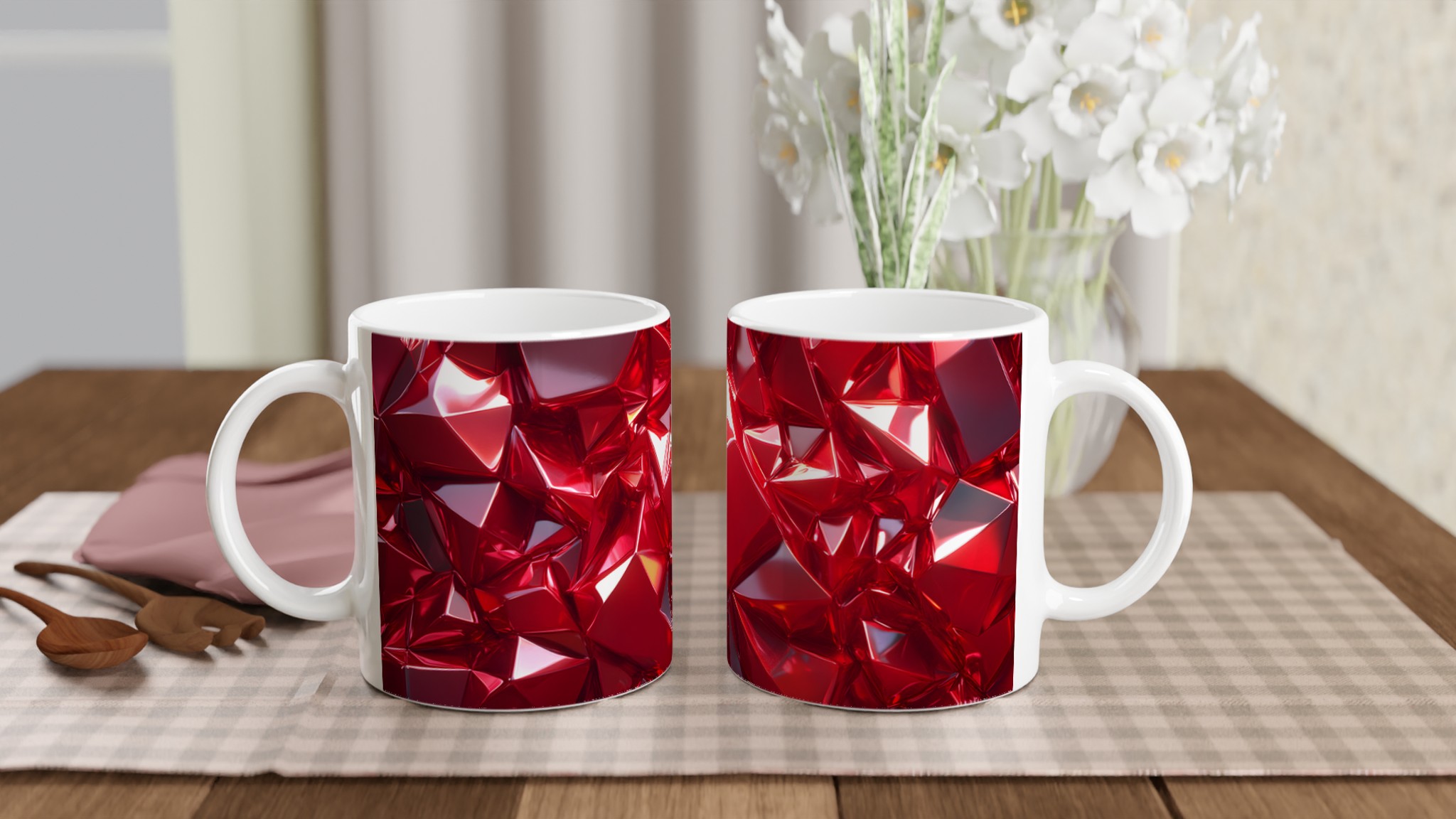 Rubinröd Fasetterad Keramikmugg – Glänsande 11oz Kaffekopp i Valfri Färg 10 766784af-ea2f-4181-82d5-7669edace33f