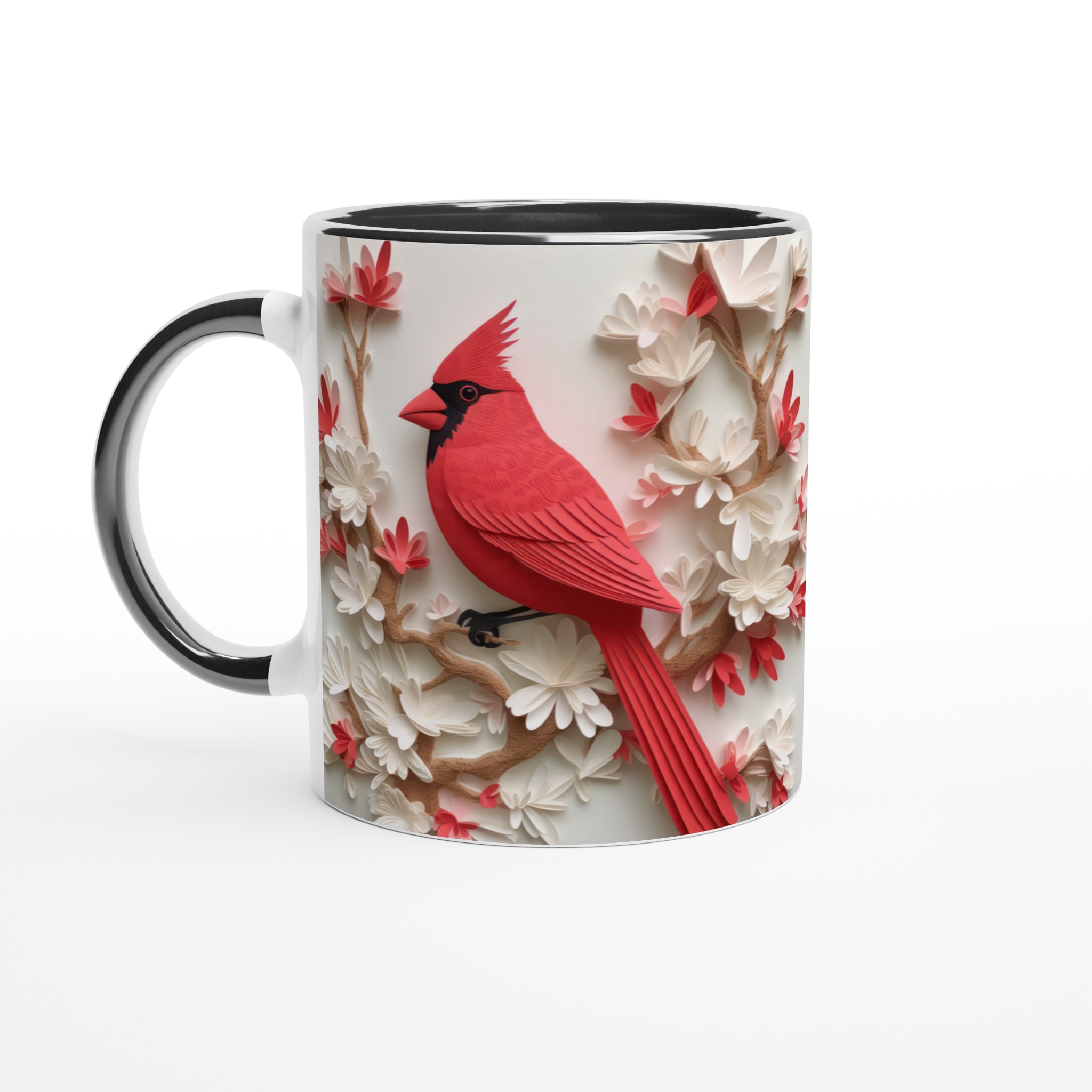 Vit 11oz keramisk mugg med elegant rött kardinalfågelmotiv – välj bland sju färgstarka keramiknyanser 4 76a137b6-783c-4bba-a677-536125556fcc