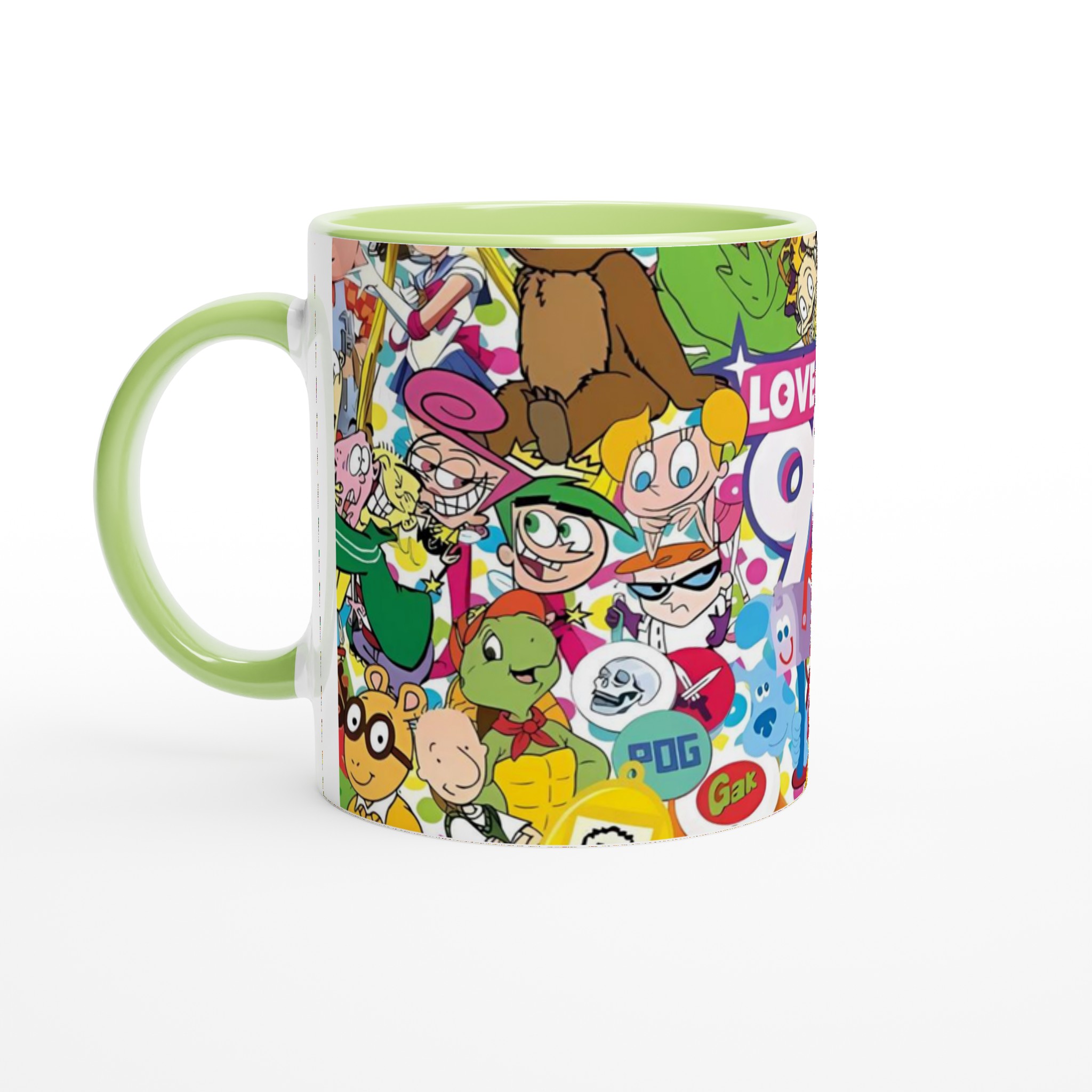 Vit 11oz keramisk mugg med livfulla 90-talsnostalgiska karaktärer i ditt val av färger 7 76cdf3e5-452e-431b-b560-5f2f801f17c2
