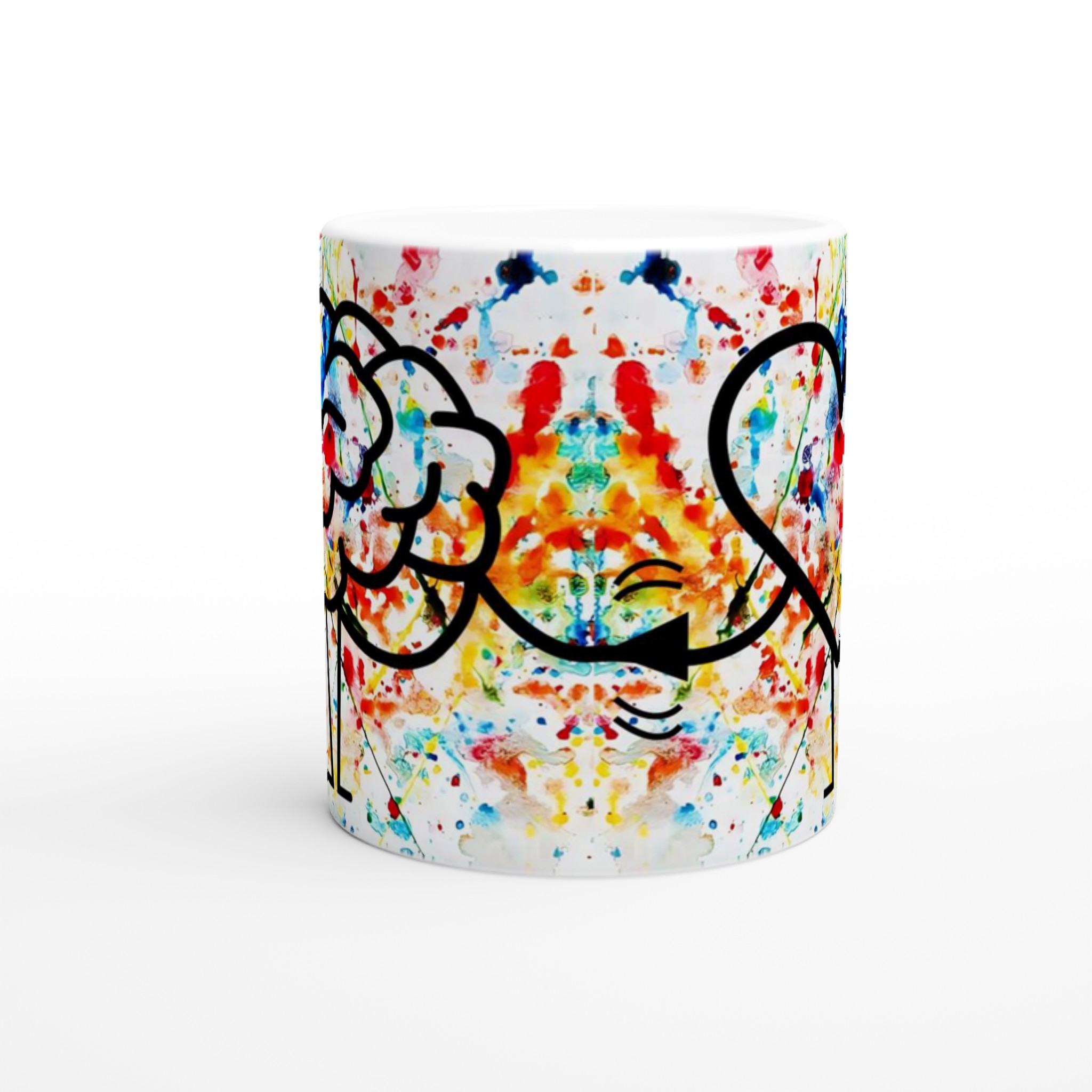 Vit 11oz keramisk mugg med färgsprakande kreativt hjärta & hjärna-motiv i flera färger 8 76dc96b0-a374-459b-946f-c262d5743131