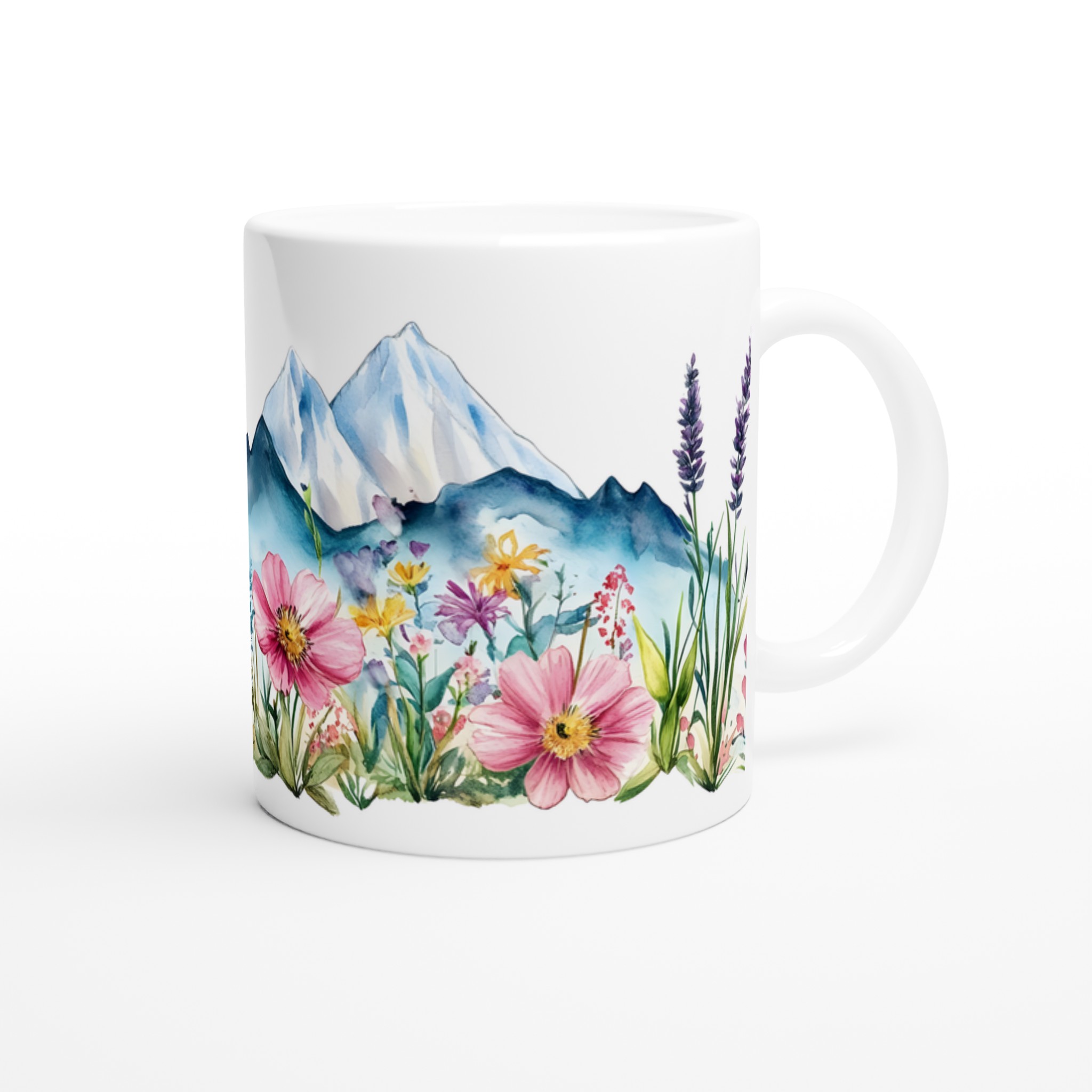 Akvarellblommig bergsmugg – 11 oz keramikmugg i ditt val av 7 färger 9 76f764a7-a1c3-4b10-8132-456cd907802d