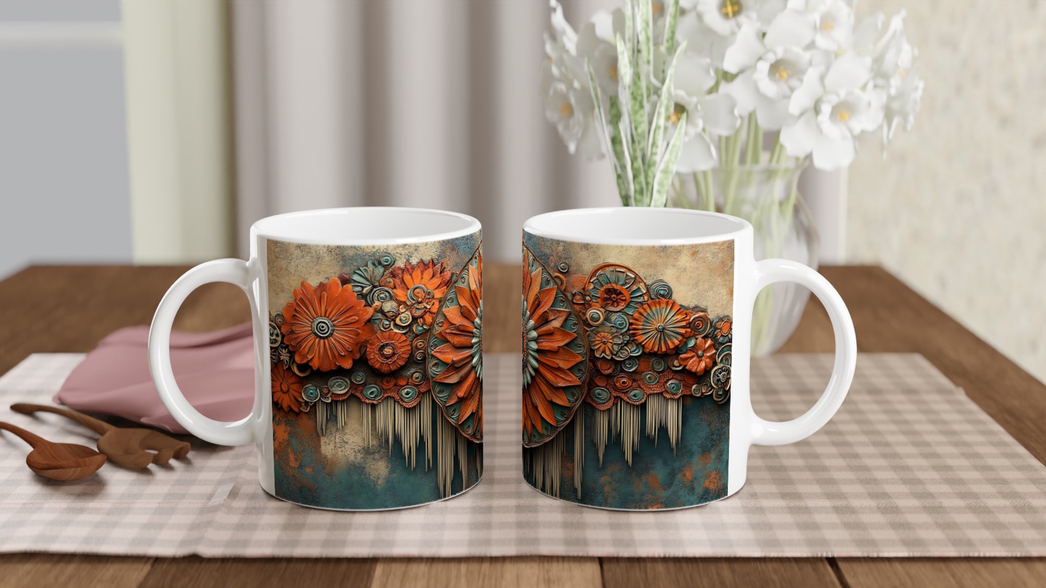 Abstrakt Mandala-inspirerad keramikmugg – Konstnärlig Kopp med Organiska Former och Rustika Toner 10 773bac37-762a-4b88-9037-23b1a4c5796a