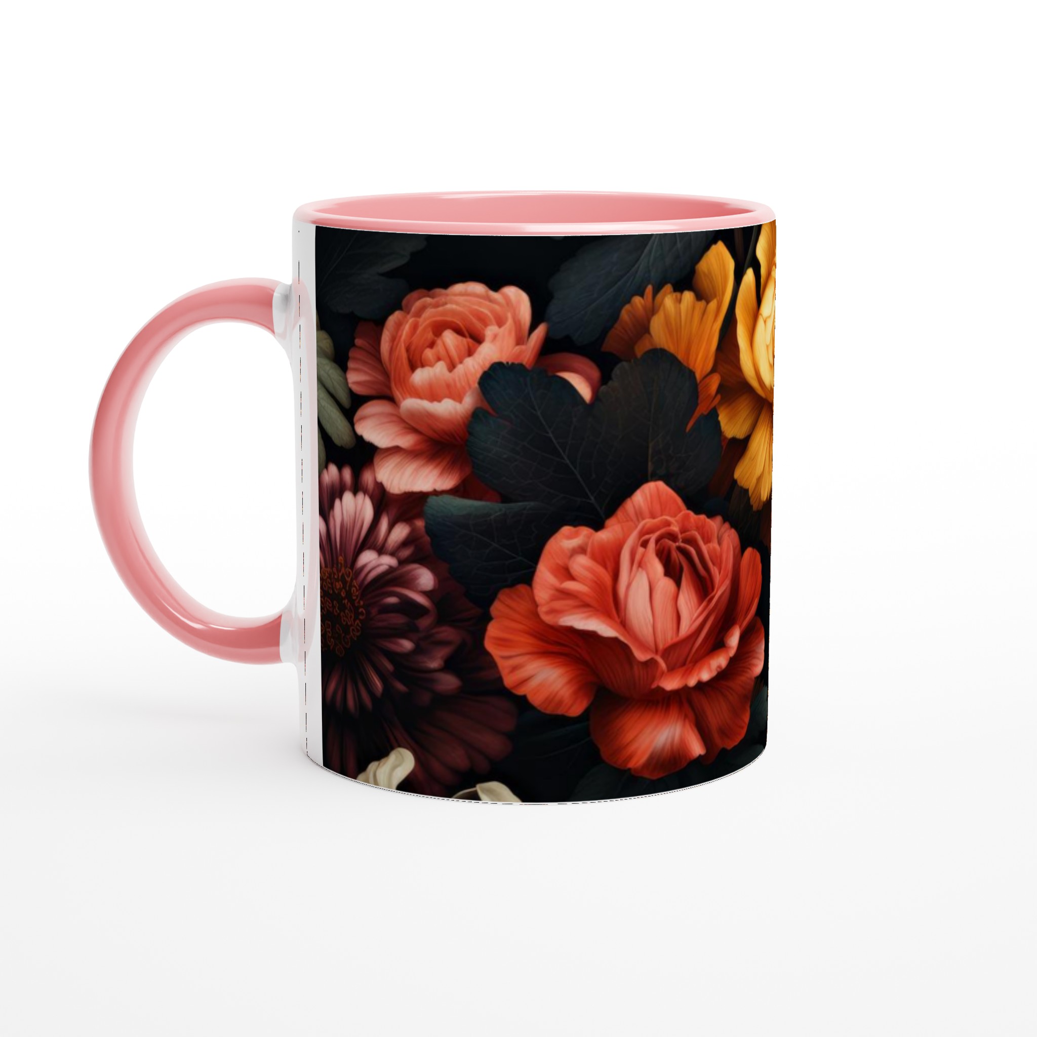 Vit 11oz keramisk mugg med djärva, blomsterinspirerade färger i din valda kulör 6 77a19071-8c72-4257-8953-033815255758