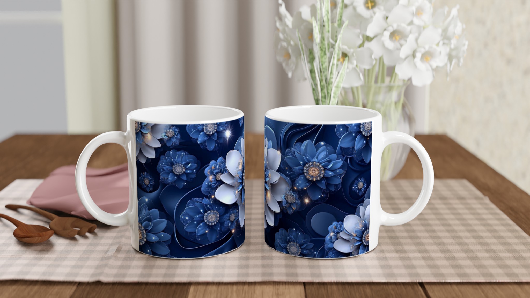 Glittrande Midnattsblå Blomma Keramisk Mugg – 11oz, Välj Din Färg! 10 77e431f0-26bc-4b12-8f5e-790ae9ee0980