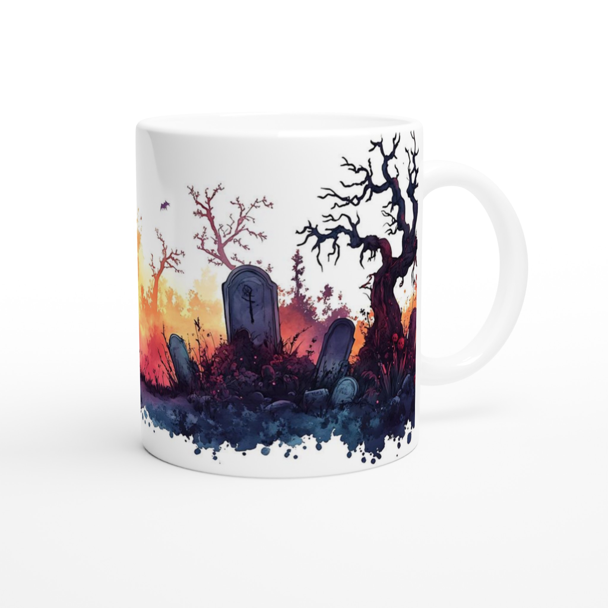 Spöklik Kyrkogård Keramikmugg - 11oz Halloween Motiv i Vattenfärg, Välj Bland 7 Färger! 9 7815017e-41d8-413c-b1bd-5e27c1765ad4